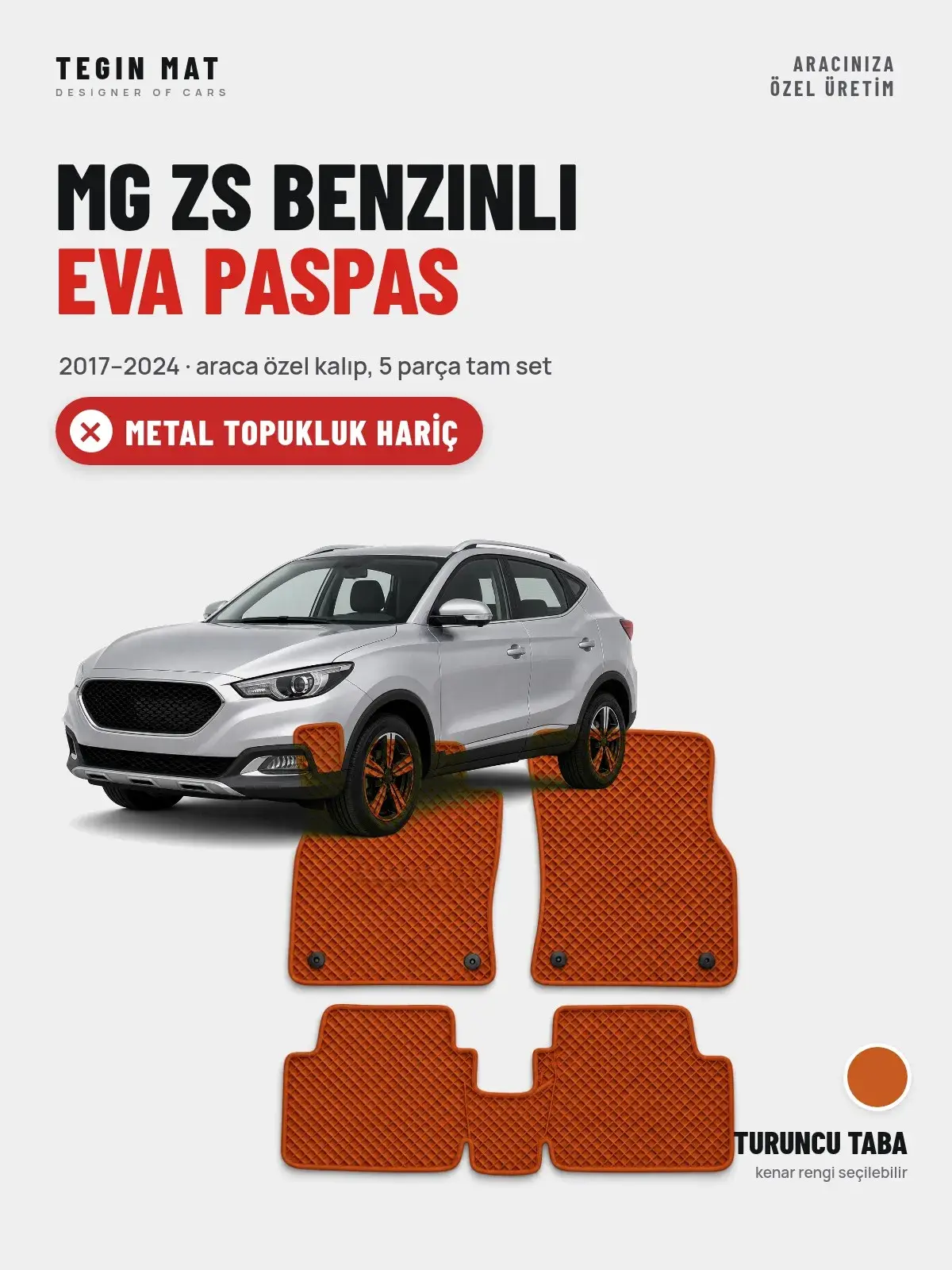 MG ZS Benzinli EVA Oto Paspas Tam Set (2017–2024) Turuncu Taba – Metal Topukluk Hariç (1)