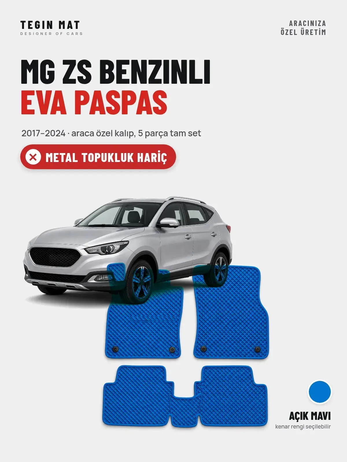 MG ZS Benzinli EVA Oto Paspas Tam Set (2017–2024) Açık Mavi – Metal Topukluk Hariç (1)