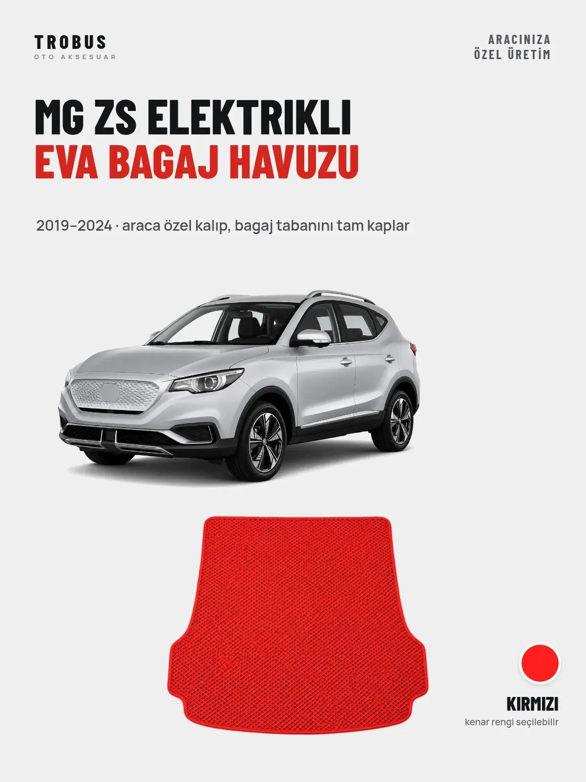 MG ZS Elektrikli EVA Bagaj Havuzu (2019–2024) Kırmızı – Araca Özel Kalıp (1)