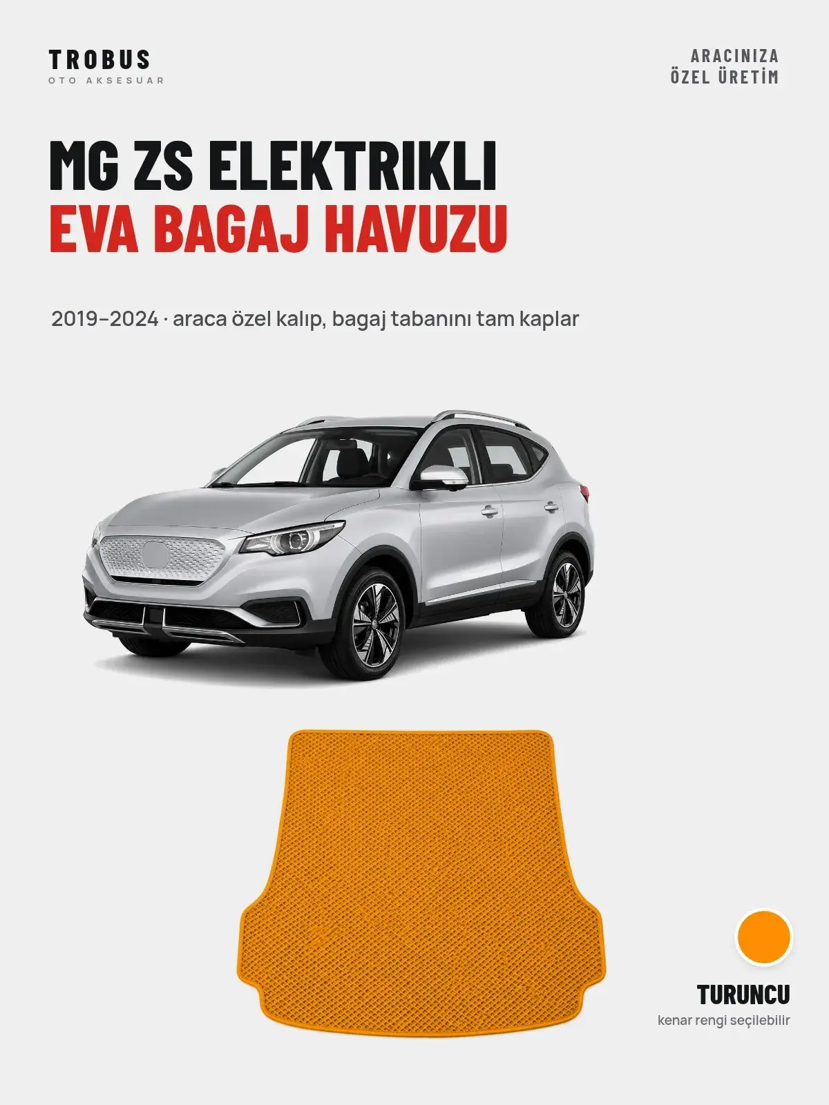 MG ZS Elektrikli EVA Bagaj Havuzu (2019–2024) Turuncu – Araca Özel Kalıp (1)
