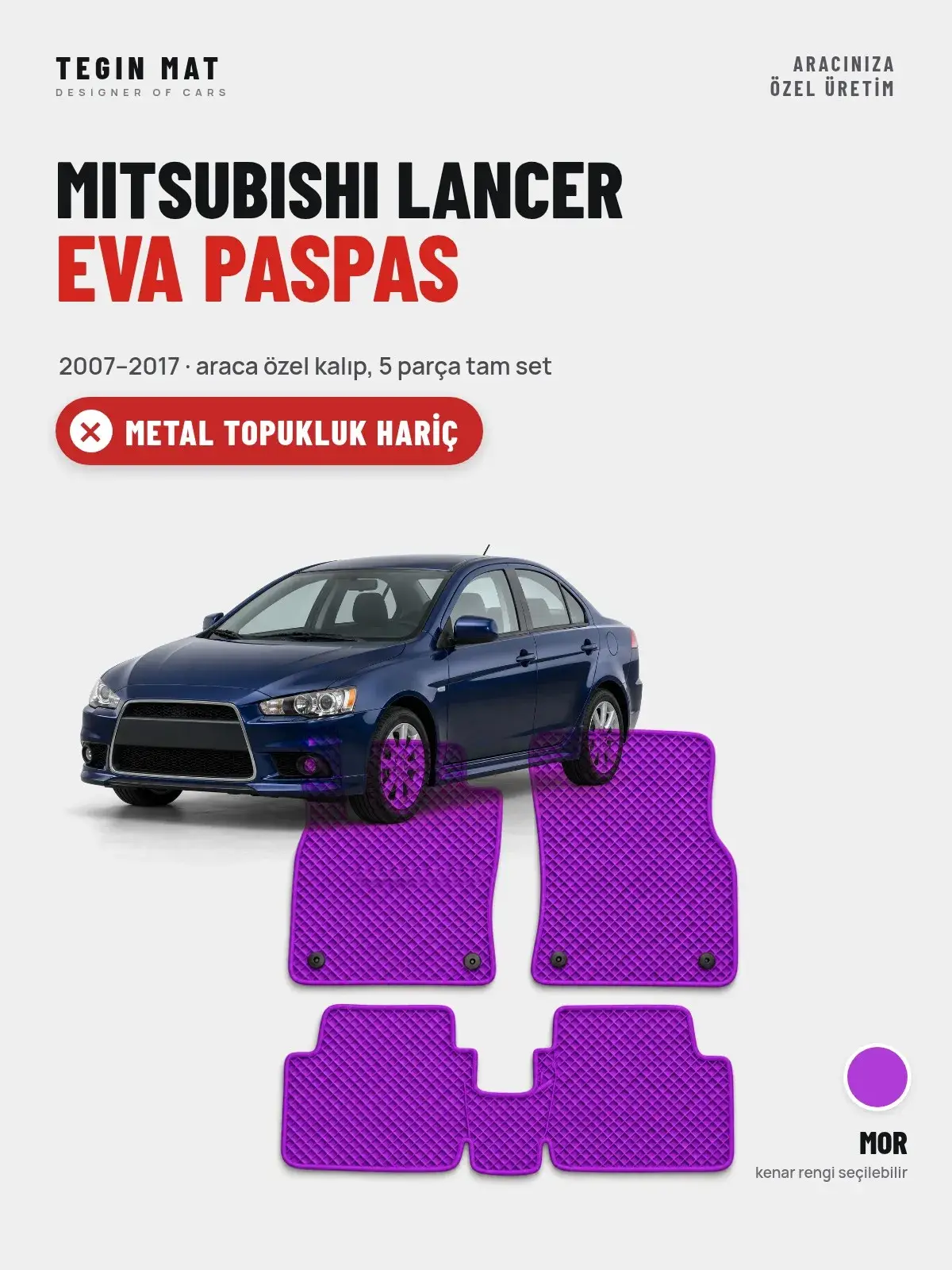 Mitsubishi Lancer EVA Oto Paspas Tam Set (2007–2017) Mor – Metal Topukluk Hariç (1)