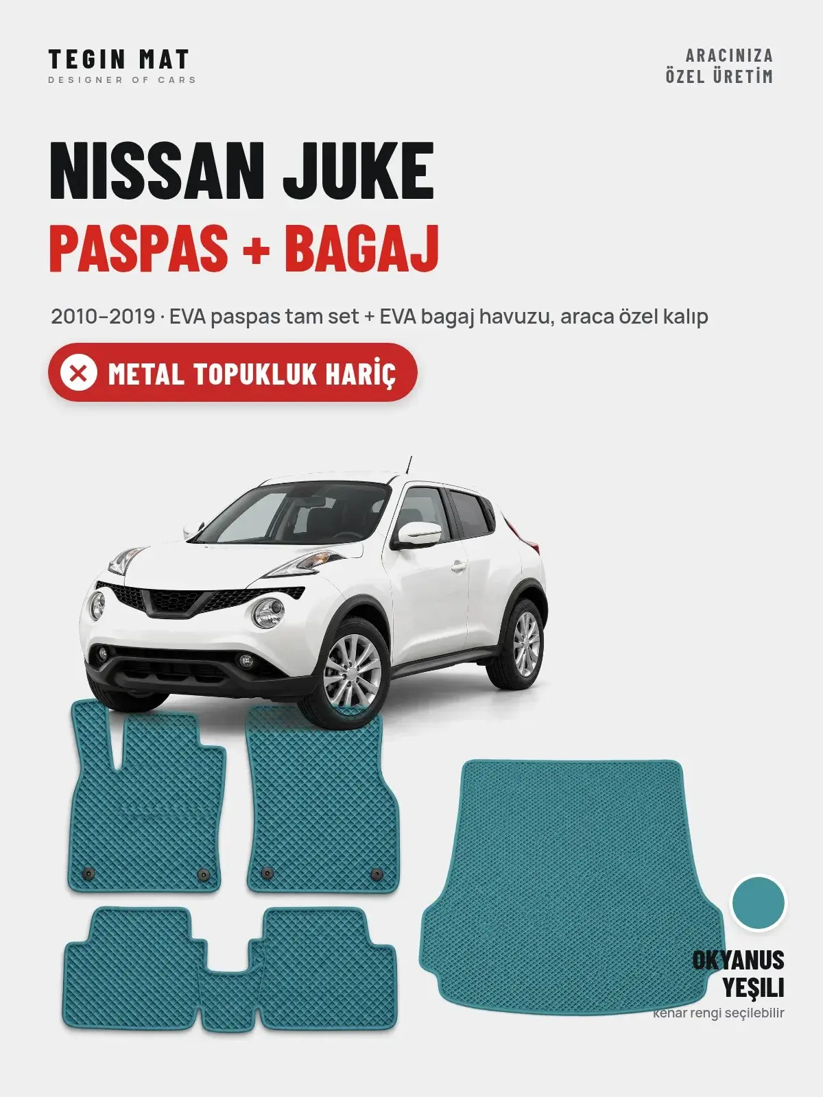 Nissan Juke EVA Paspas + Bagaj Havuzu Seti (2010–2019) Okyanus Yeşili – Metal Topukluk Hariç (1)