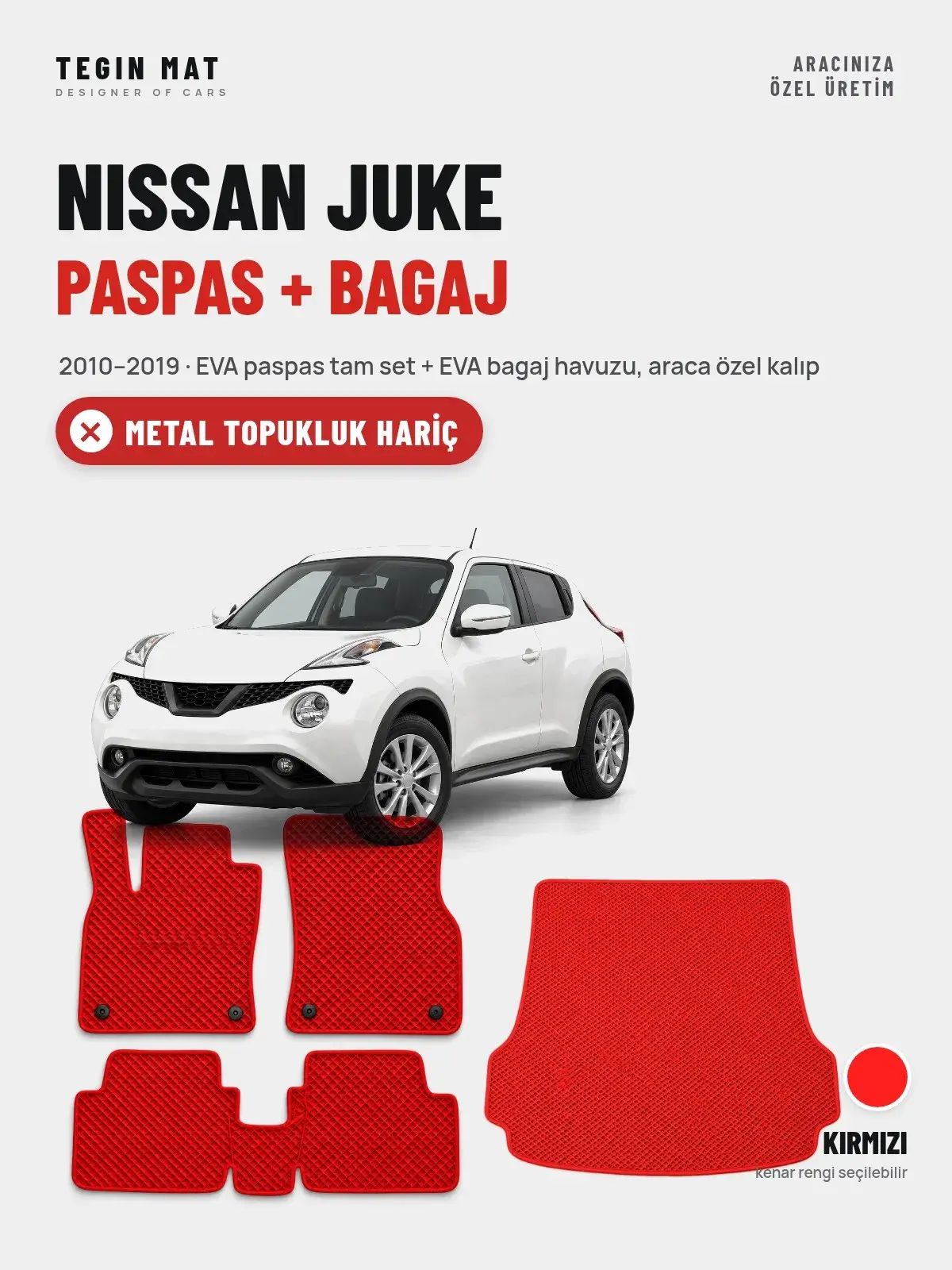 Nissan Juke EVA Paspas + Bagaj Havuzu Seti (2010–2019) Kırmızı – Metal Topukluk Hariç (1)