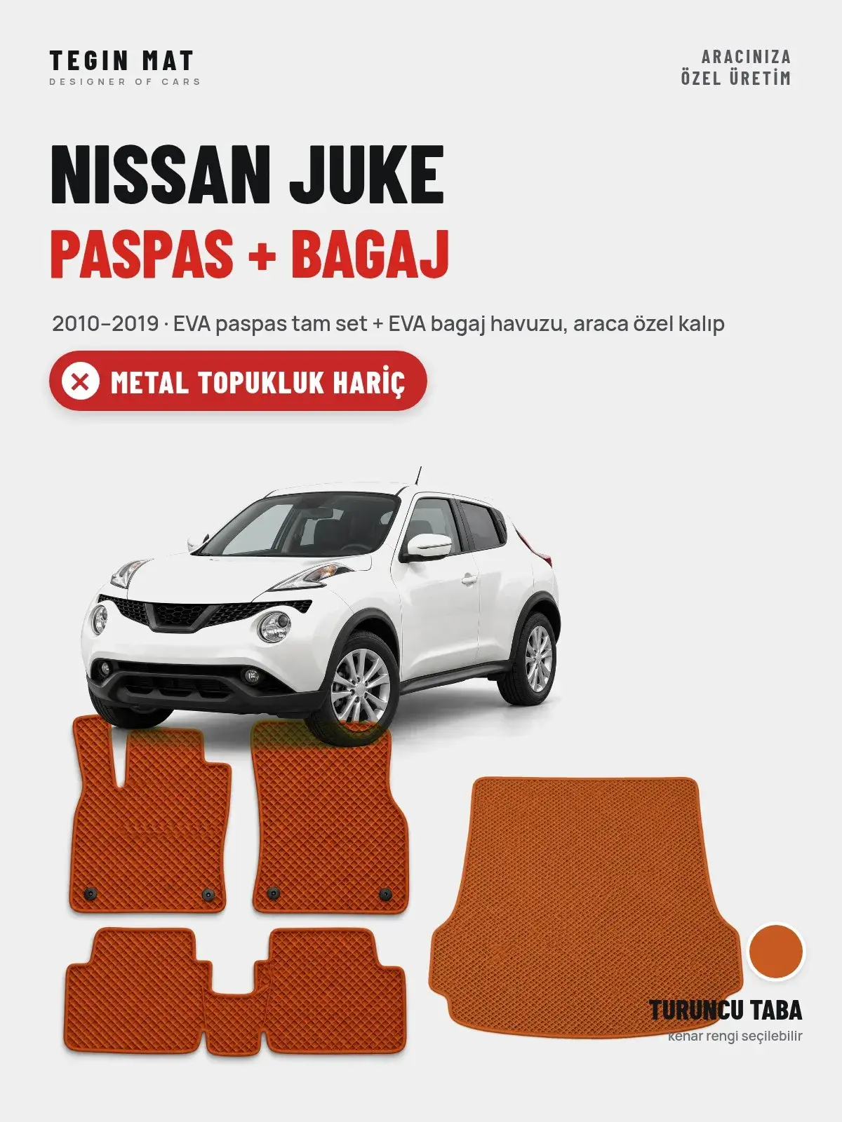 Nissan Juke EVA Paspas + Bagaj Havuzu Seti (2010–2019) Turuncu Taba – Metal Topukluk Hariç (1)