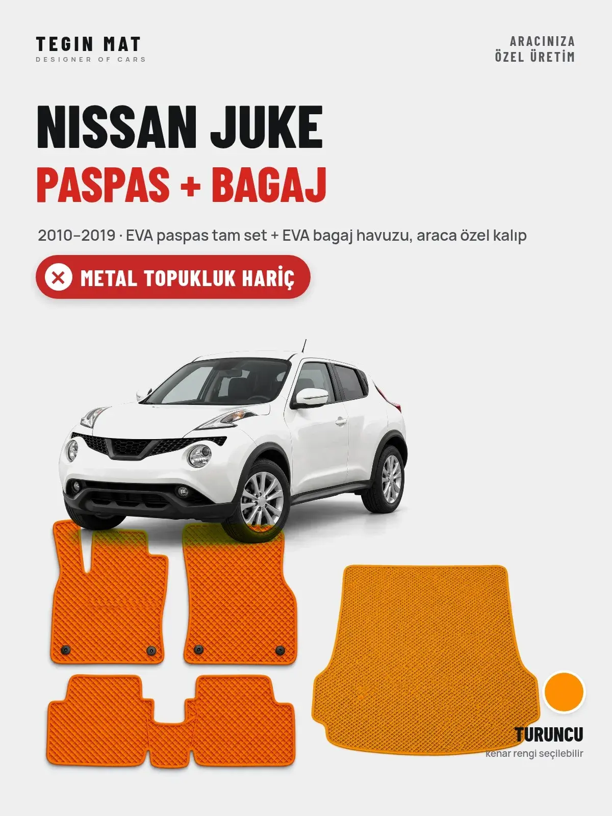 Nissan Juke EVA Paspas + Bagaj Havuzu Seti (2010–2019) Turuncu – Metal Topukluk Hariç (1)