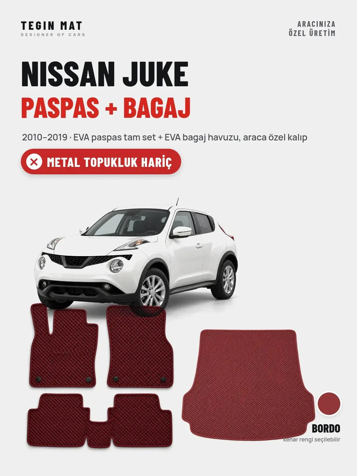Nissan Juke EVA Paspas + Bagaj Havuzu Seti (2010–2019) Bordo – Metal Topukluk Hariç (1)