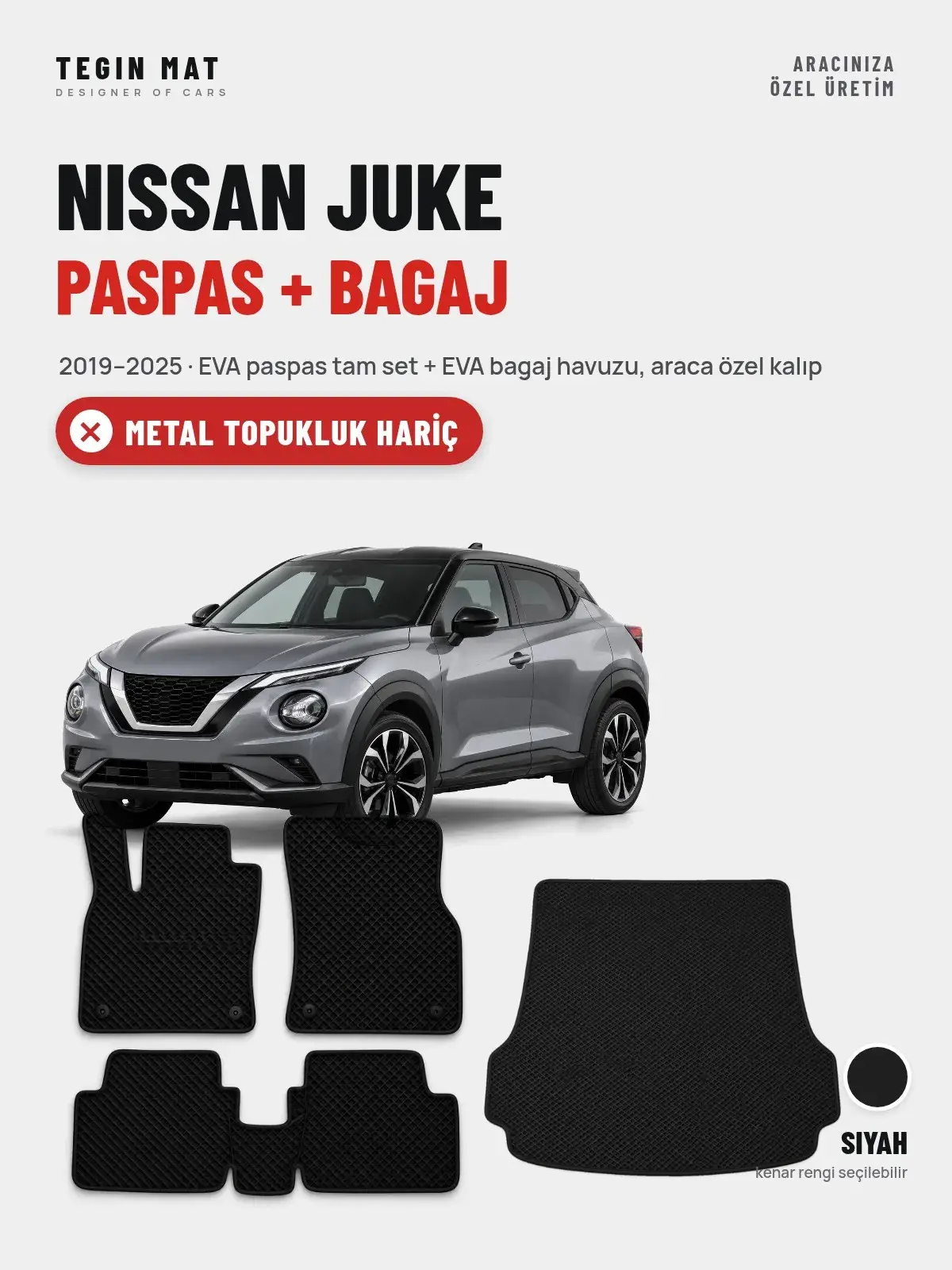 Nissan Juke EVA Paspas + Bagaj Havuzu Seti (2019–2025) Siyah – Metal Topukluk Hariç (1)