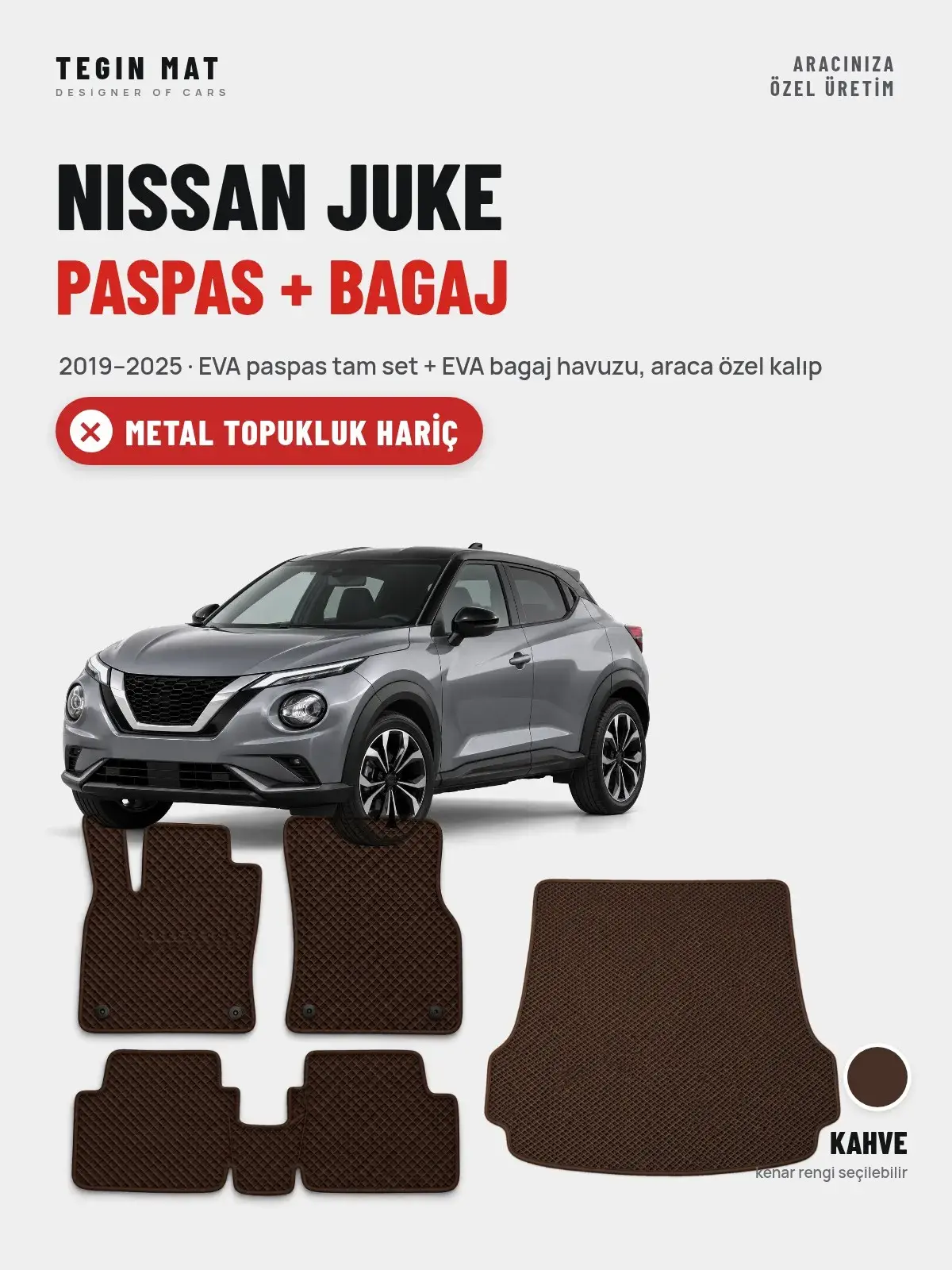 Nissan Juke EVA Paspas + Bagaj Havuzu Seti (2019–2025) Kahve – Metal Topukluk Hariç (1)