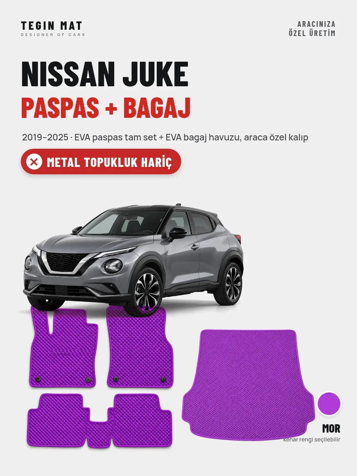 Nissan Juke EVA Paspas + Bagaj Havuzu Seti (2019–2025) Mor – Metal Topukluk Hariç (1)