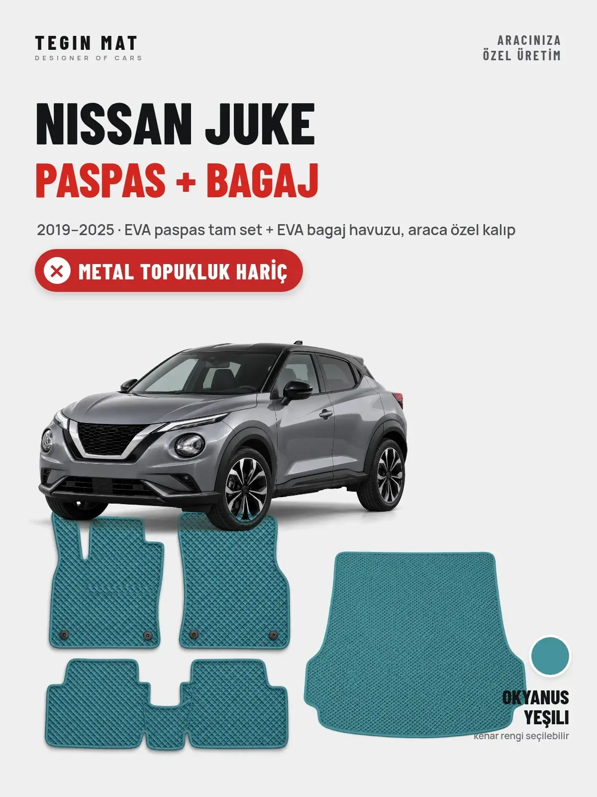 Nissan Juke EVA Paspas + Bagaj Havuzu Seti (2019–2025) Okyanus Yeşili – Metal Topukluk Hariç (1)