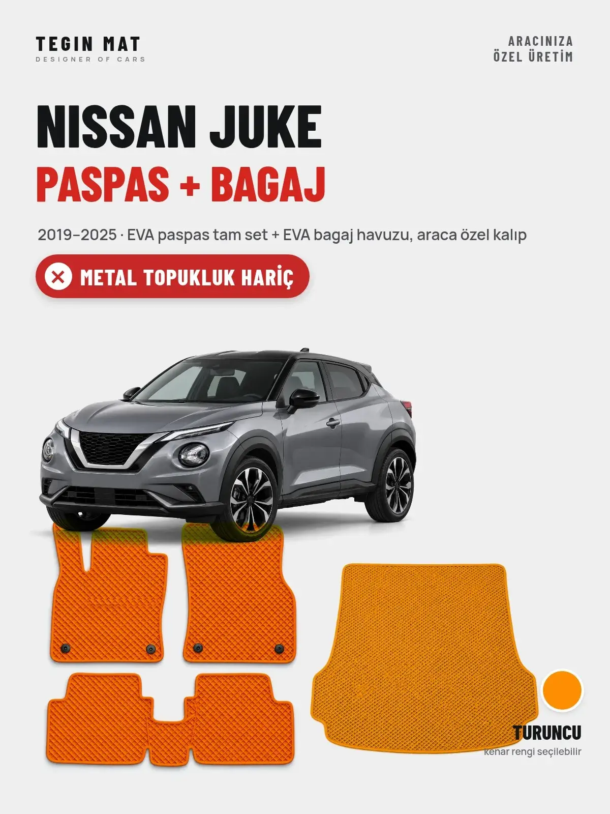 Nissan Juke EVA Paspas + Bagaj Havuzu Seti (2019–2025) Turuncu – Metal Topukluk Hariç (1)