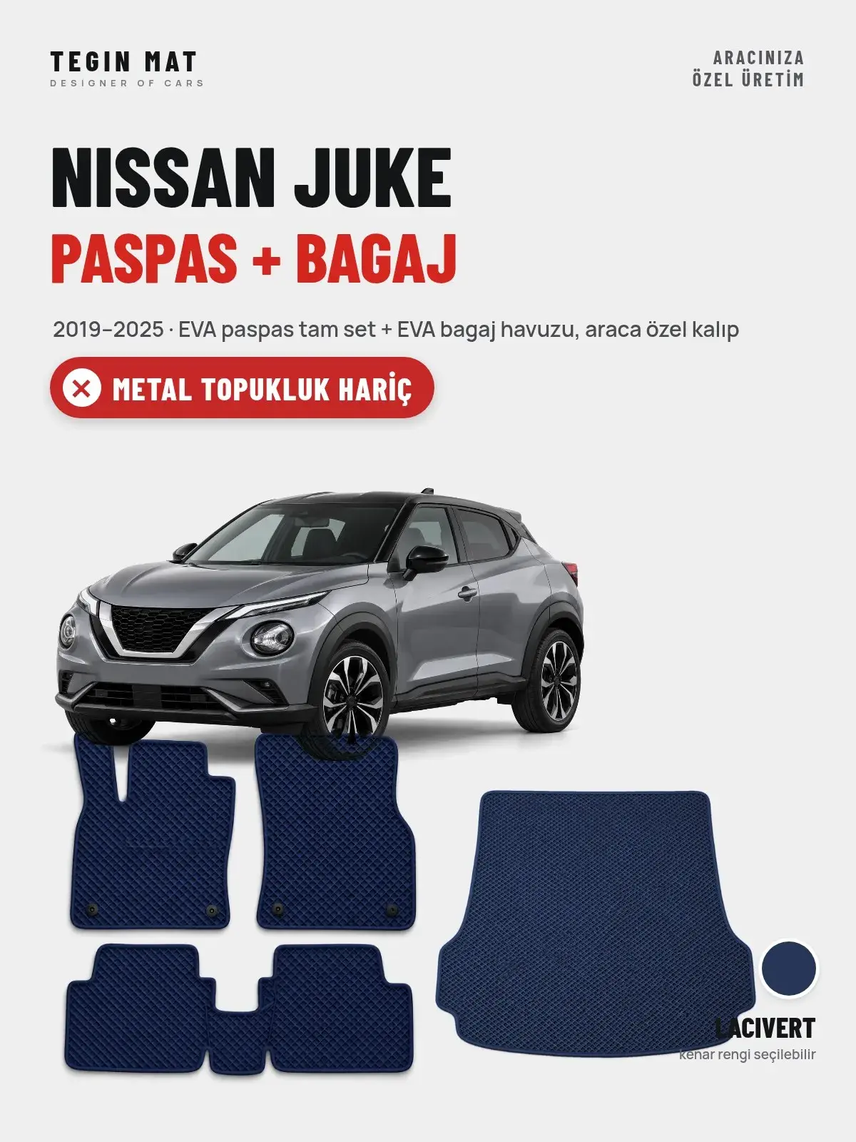 Nissan Juke EVA Paspas + Bagaj Havuzu Seti (2019–2025) Lacivert – Metal Topukluk Hariç (1)