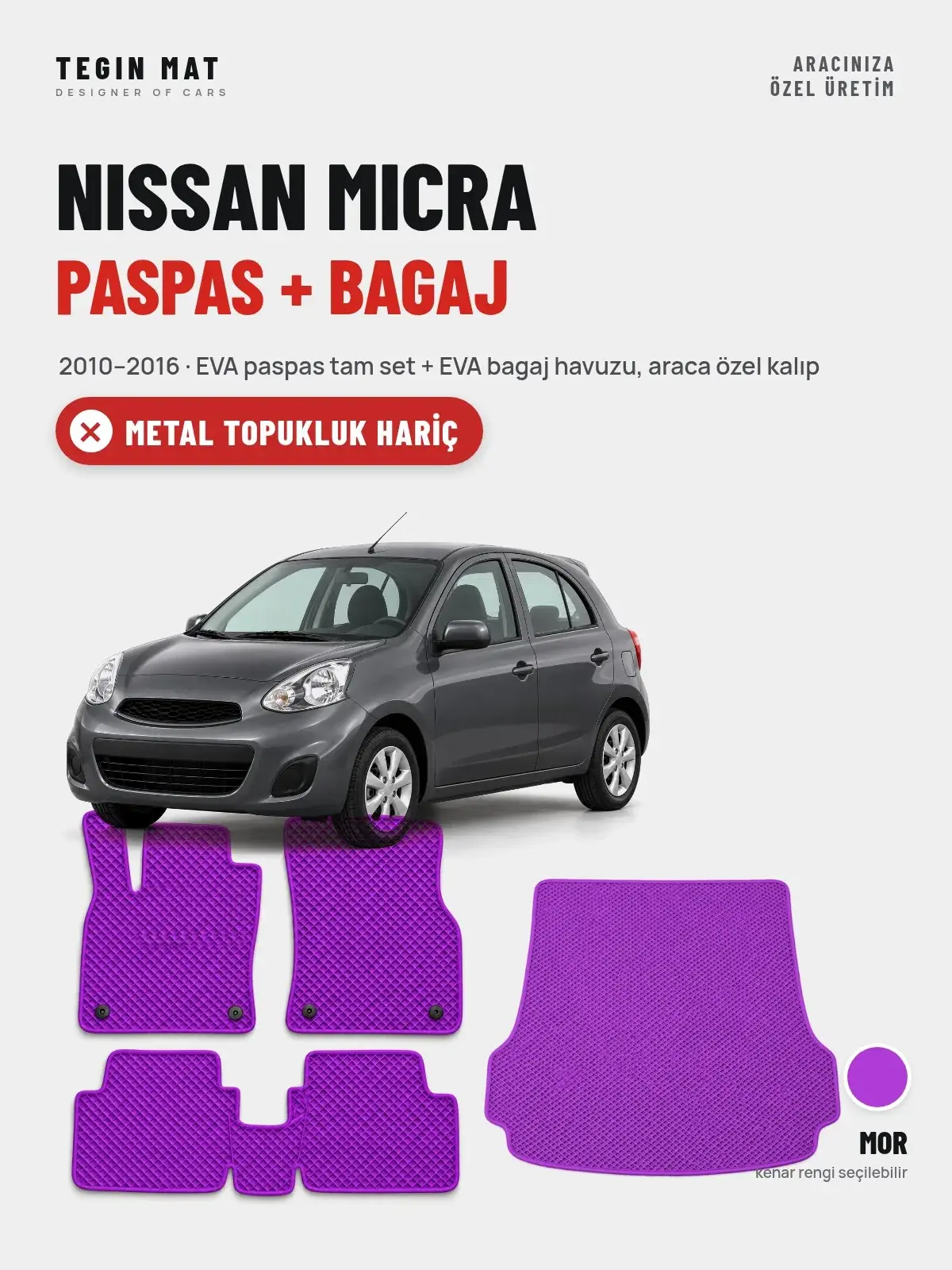 Nissan Micra EVA Paspas + Bagaj Havuzu Seti (2010–2016) Mor – Metal Topukluk Hariç (1)
