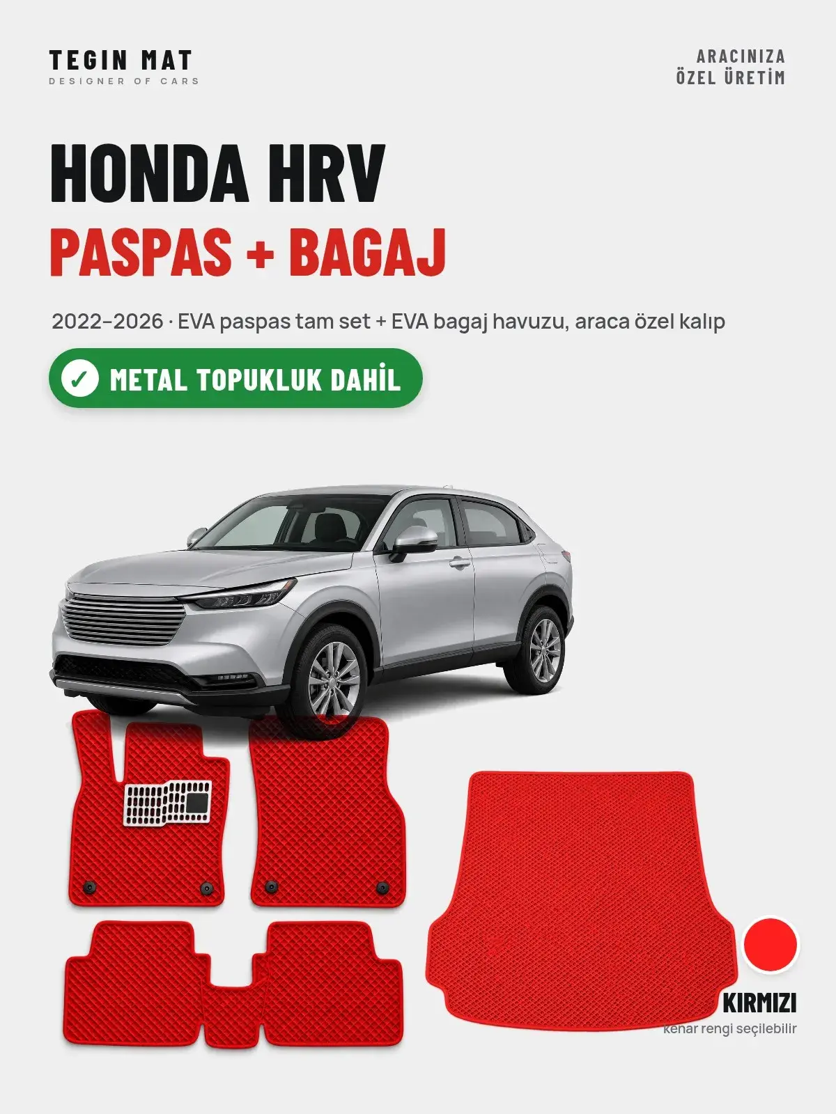 Honda Hrv EVA Paspas + Bagaj Havuzu Seti (2022–2026) Kırmızı – Metal Topukluk Dahil (1)