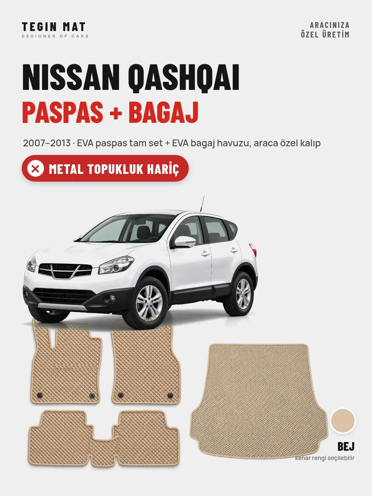Nissan Qashqai EVA Paspas + Bagaj Havuzu Seti (2007–2013) Bej – Metal Topukluk Hariç (1)