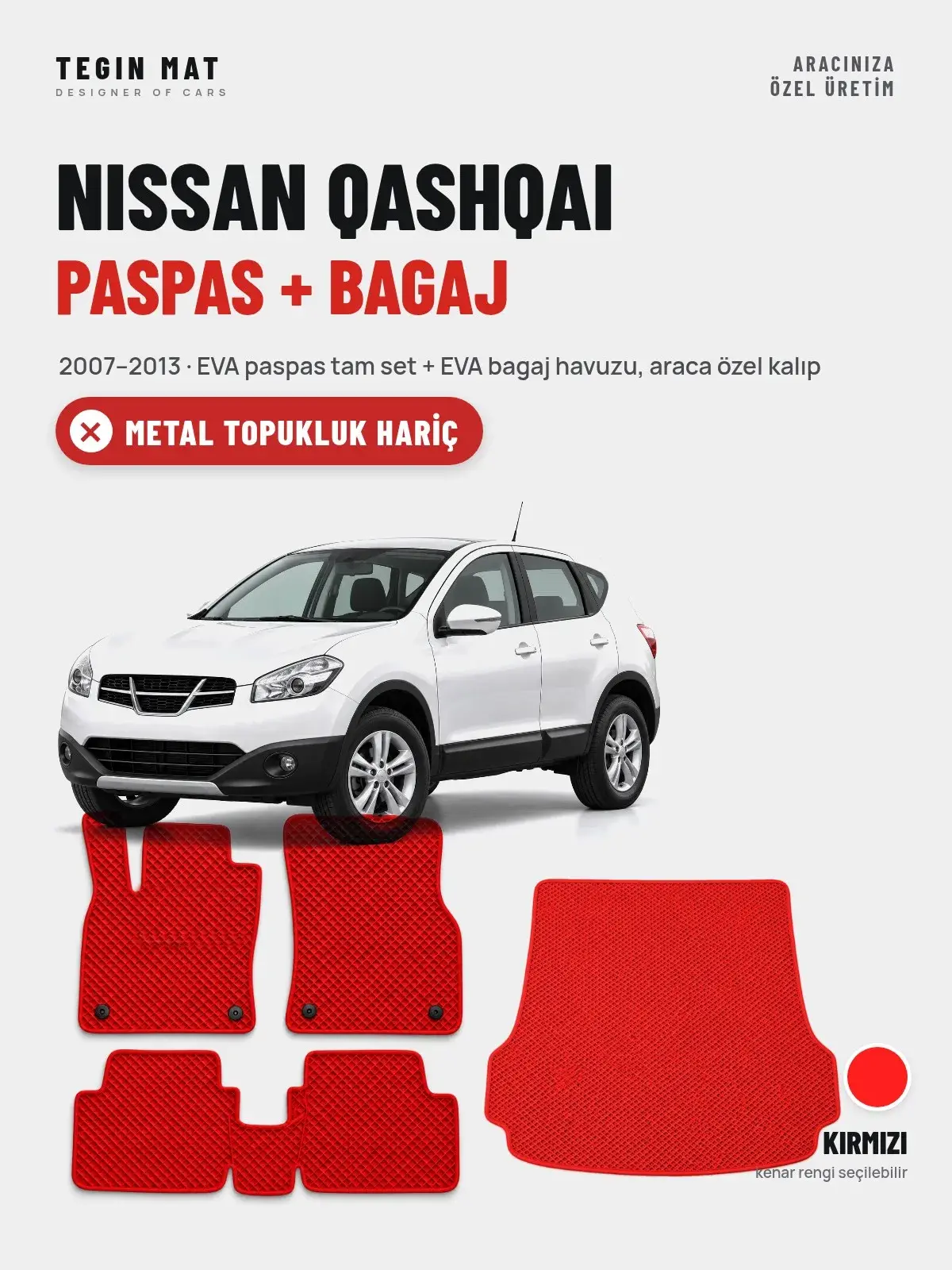 Nissan Qashqai EVA Paspas + Bagaj Havuzu Seti (2007–2013) Kırmızı – Metal Topukluk Hariç (1)