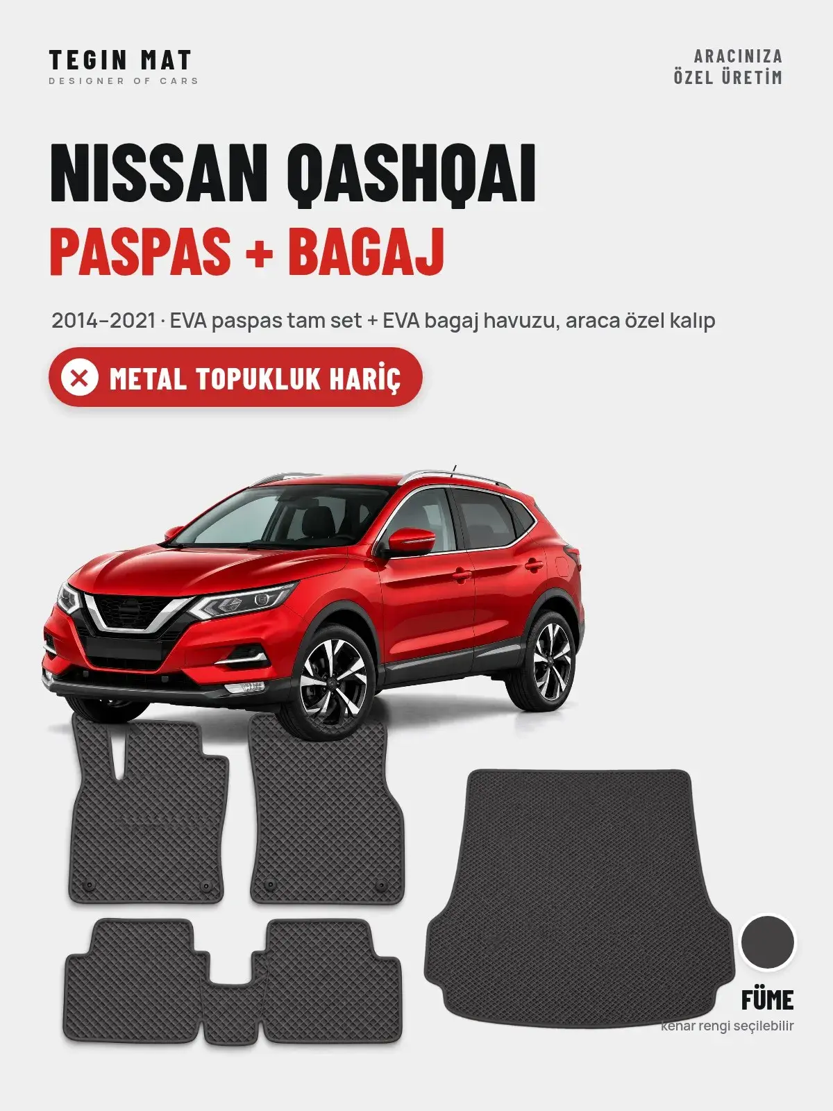 Nissan Qashqai EVA Paspas + Bagaj Havuzu Seti (2014–2021) Füme – Metal Topukluk Hariç (1)