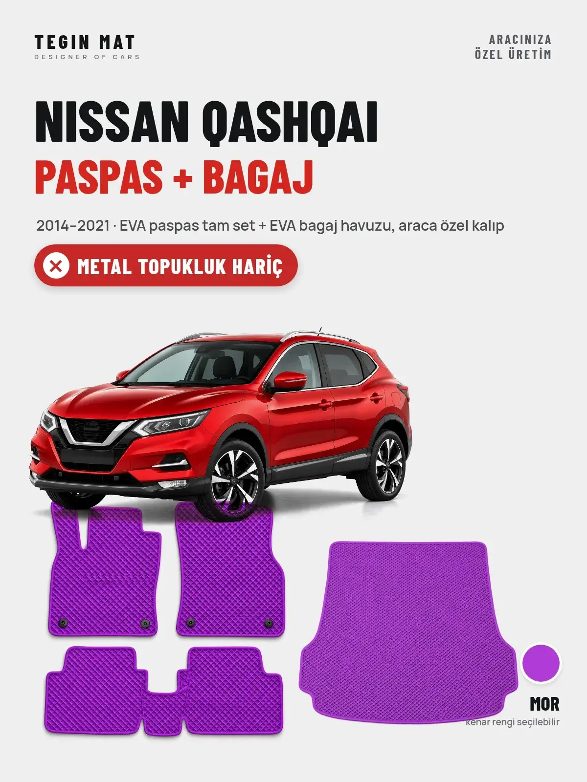 Nissan Qashqai EVA Paspas + Bagaj Havuzu Seti (2014–2021) Mor – Metal Topukluk Hariç (1)