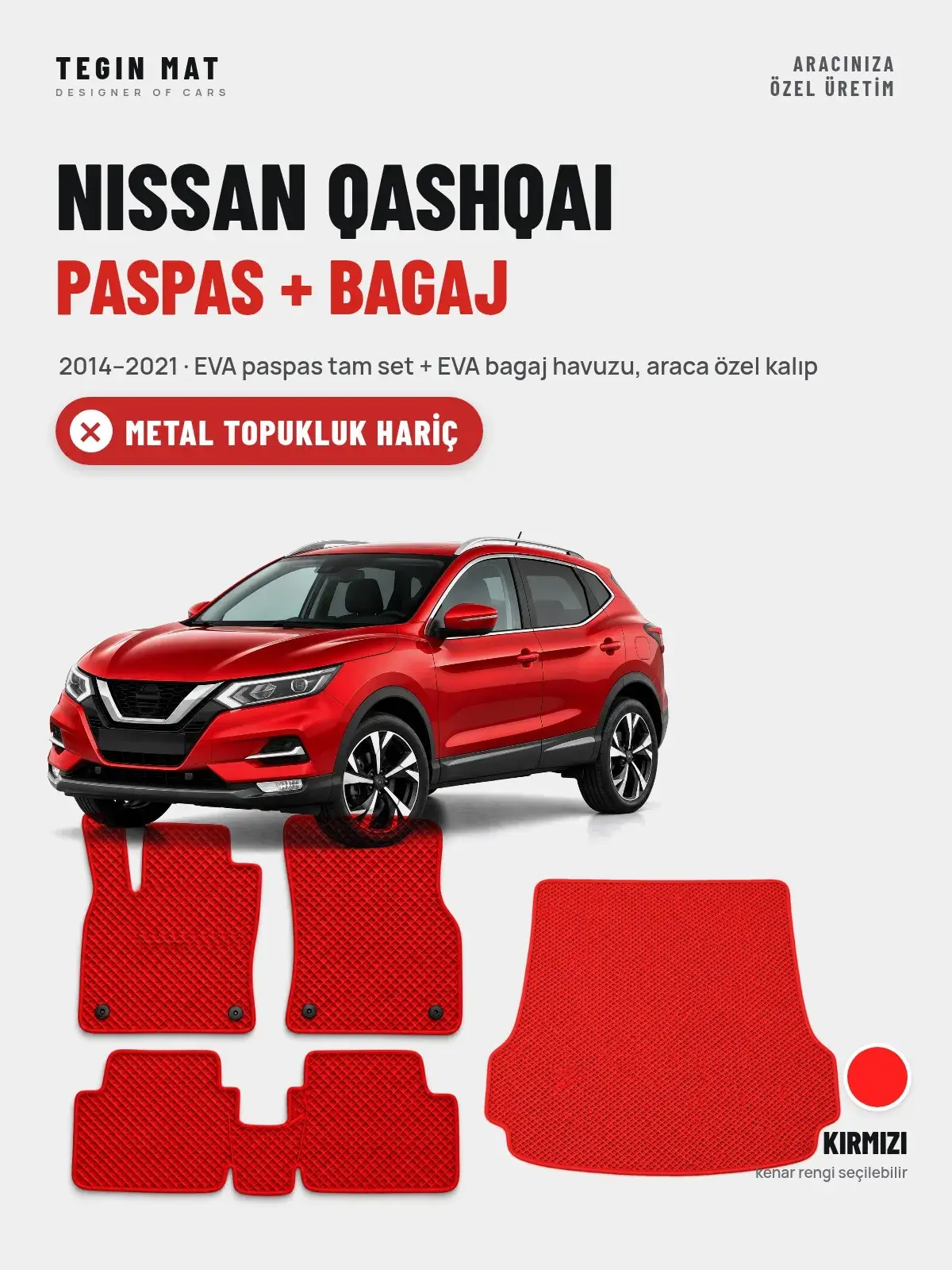 Nissan Qashqai EVA Paspas + Bagaj Havuzu Seti (2014–2021) Kırmızı – Metal Topukluk Hariç (1)