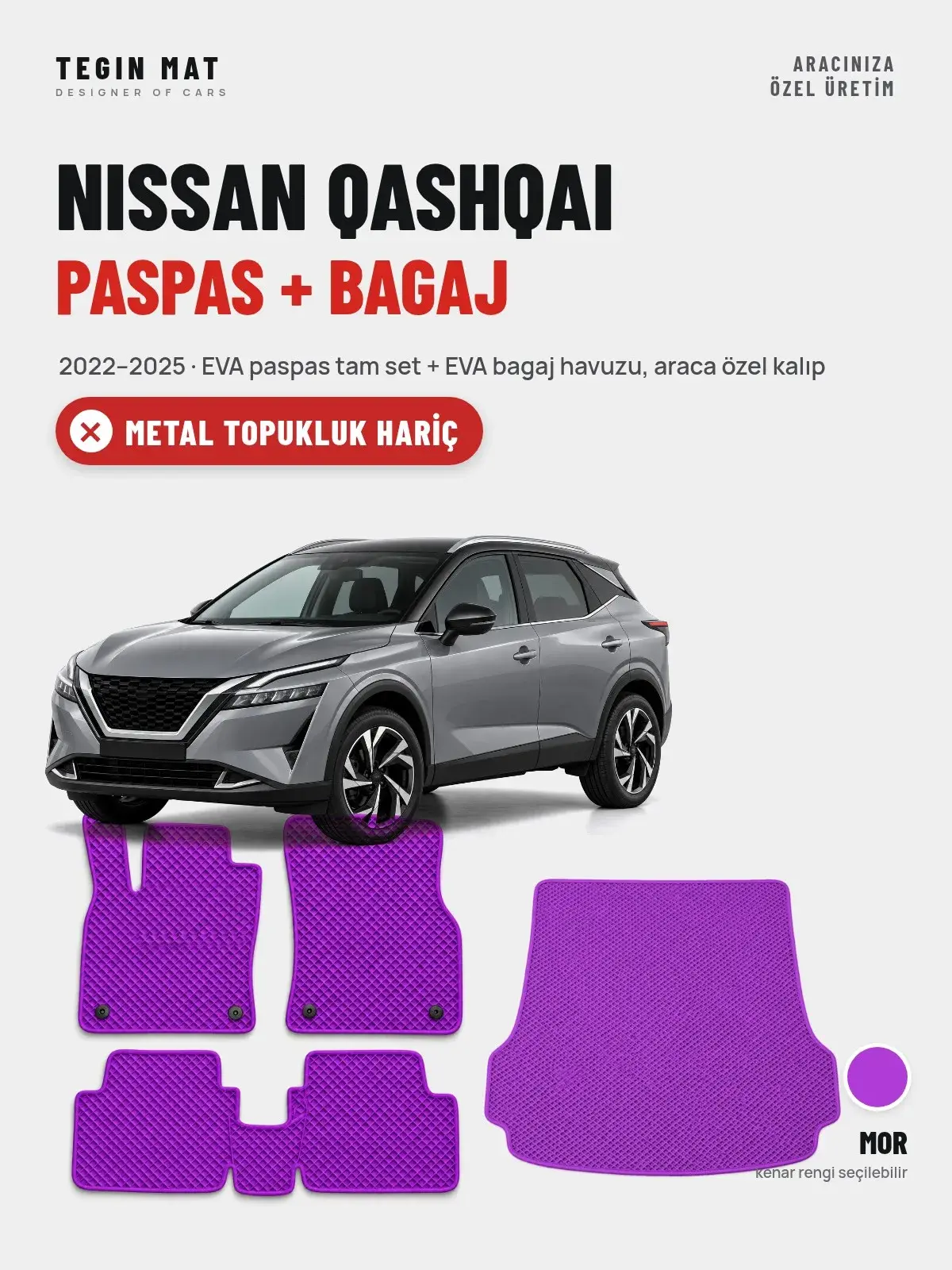 Nissan Qashqai EVA Paspas + Bagaj Havuzu Seti (2022–2025) Mor – Metal Topukluk Hariç (1)