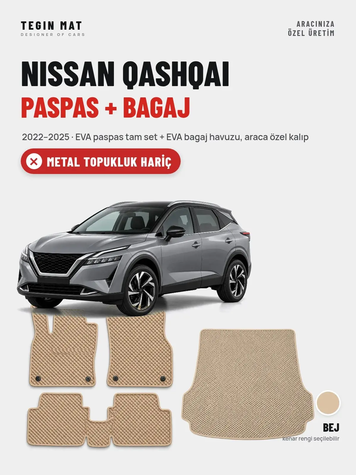 Nissan Qashqai EVA Paspas + Bagaj Havuzu Seti (2022–2025) Bej – Metal Topukluk Hariç (1)