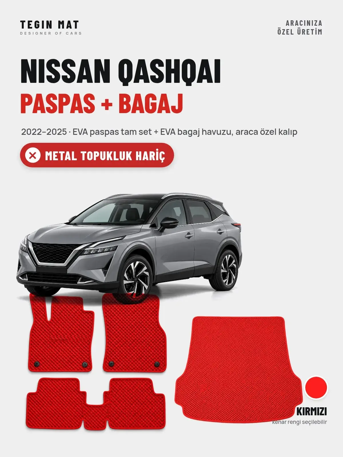 Nissan Qashqai EVA Paspas + Bagaj Havuzu Seti (2022–2025) Kırmızı – Metal Topukluk Hariç (1)