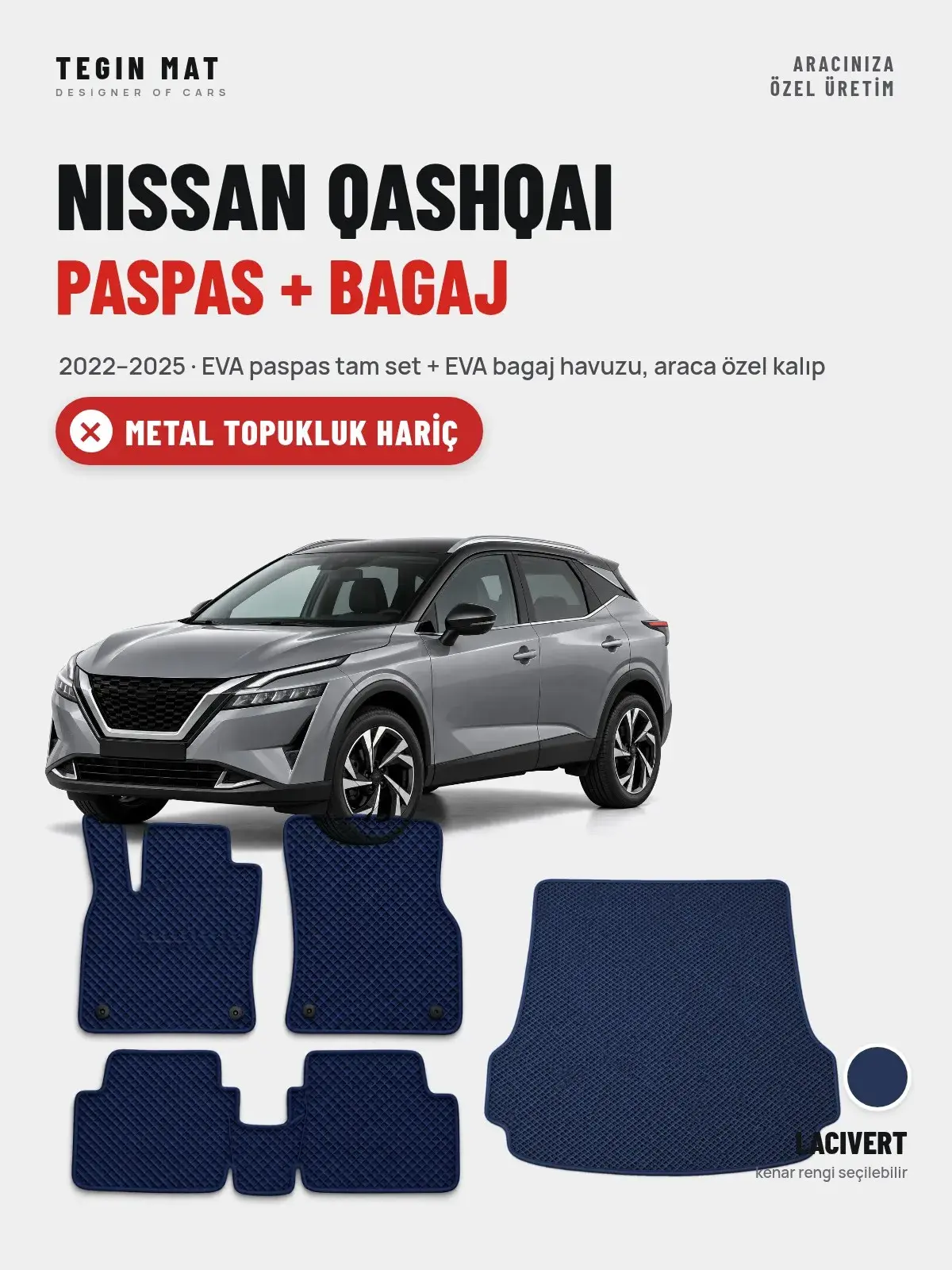 Nissan Qashqai EVA Paspas + Bagaj Havuzu Seti (2022–2025) Lacivert – Metal Topukluk Hariç (1)