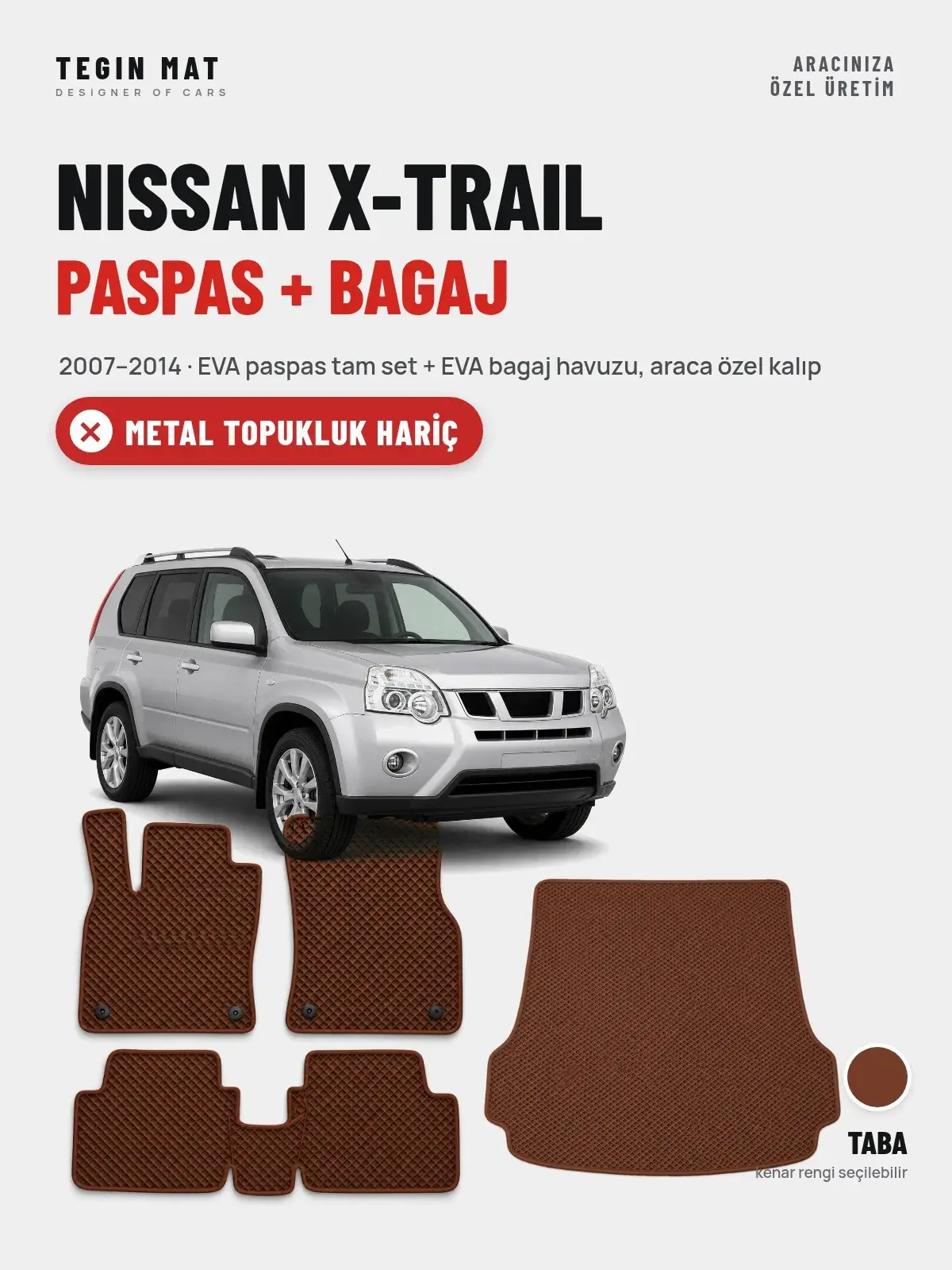 Nissan X-Trail EVA Paspas + Bagaj Havuzu Seti (2007–2014) Taba – Metal Topukluk Hariç (1)