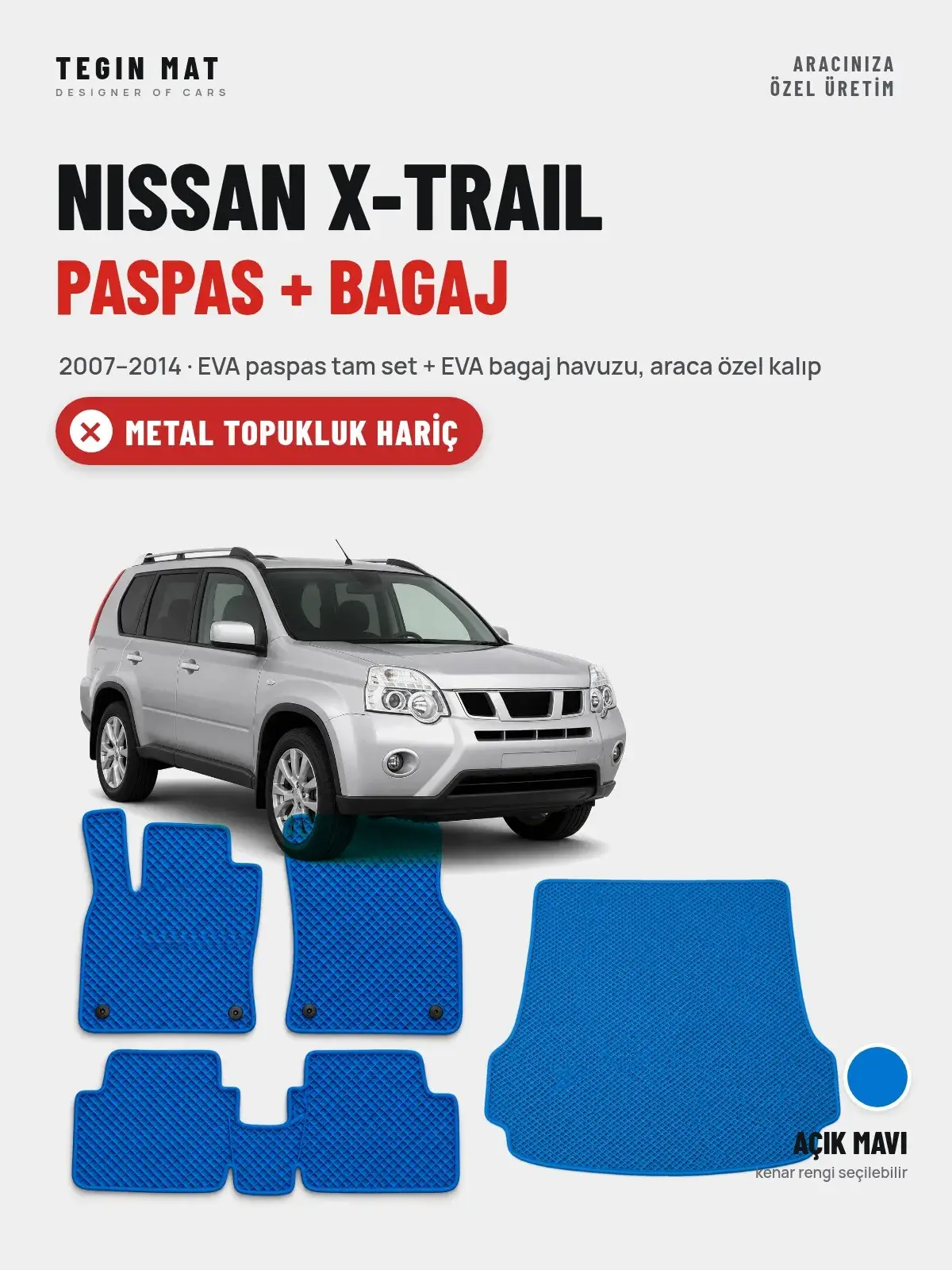 Nissan X-Trail EVA Paspas + Bagaj Havuzu Seti (2007–2014) Açık Mavi – Metal Topukluk Hariç (1)