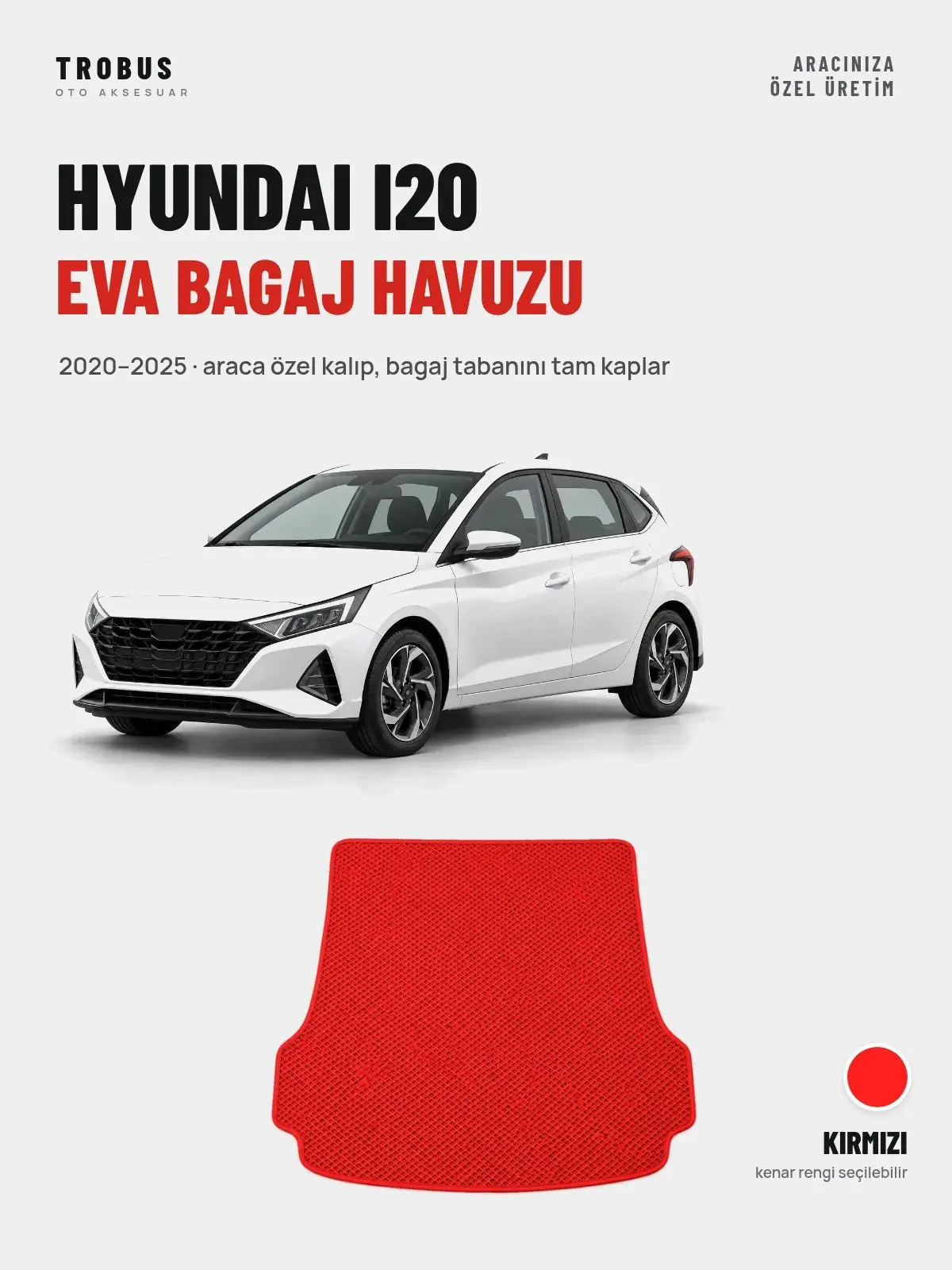 Hyundai i20 EVA Bagaj Havuzu (2020–2025) Kırmızı – Araca Özel Kalıp (1)