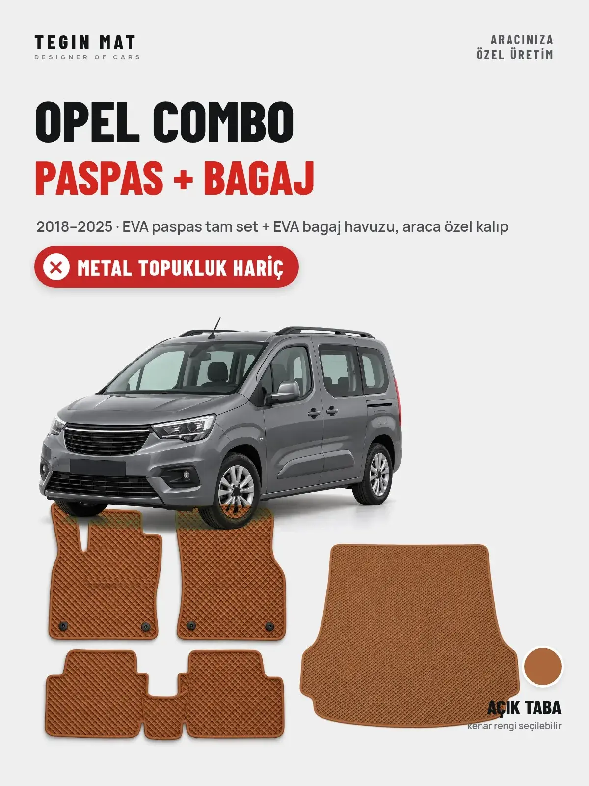 Opel Combo EVA Paspas + Bagaj Havuzu Seti (2018–2025) Açık Taba – Metal Topukluk Hariç (1)