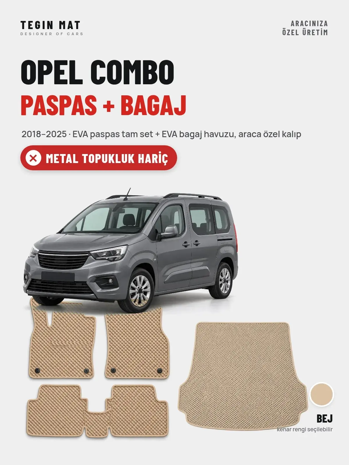 Opel Combo EVA Paspas + Bagaj Havuzu Seti (2018–2025) Bej – Metal Topukluk Hariç (1)