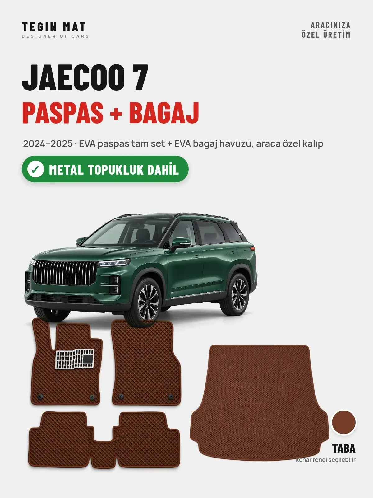 Jaecoo 7 EVA Paspas + Bagaj Havuzu Seti (2024–2025) Taba – Metal Topukluk Dahil (1)