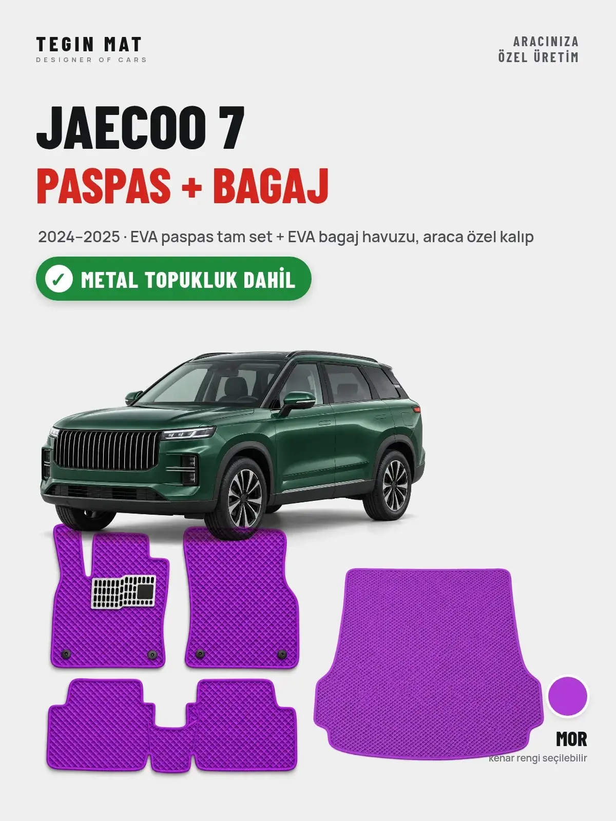 Jaecoo 7 EVA Paspas + Bagaj Havuzu Seti (2024–2025) Mor – Metal Topukluk Dahil (1)