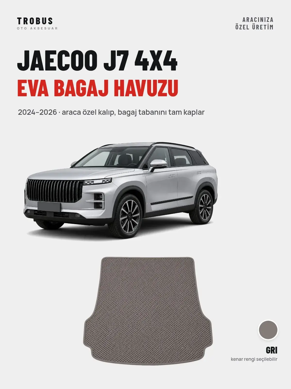Jaecoo J7 4X4 EVA Bagaj Havuzu (2024–2026) Gri – Araca Özel Kalıp (1)
