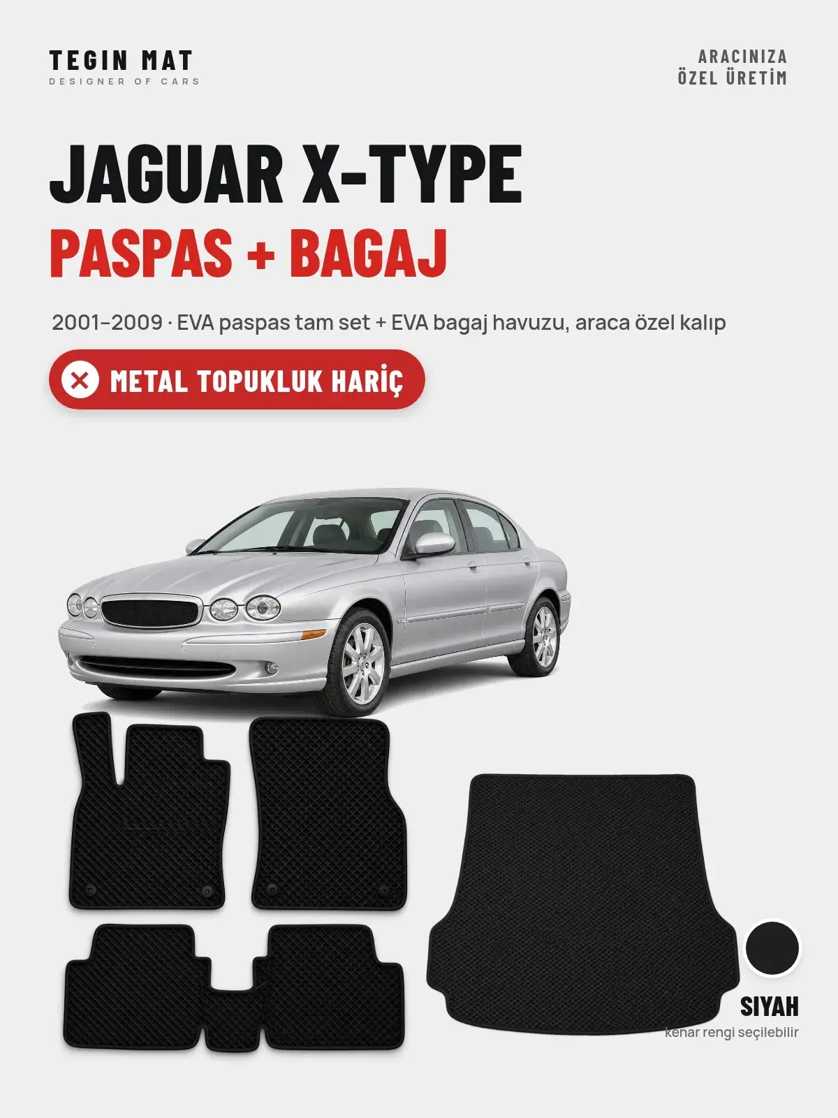 Jaguar X-Type EVA Paspas + Bagaj Havuzu Seti (2001–2009) Siyah – Metal Topukluk Hariç (1)