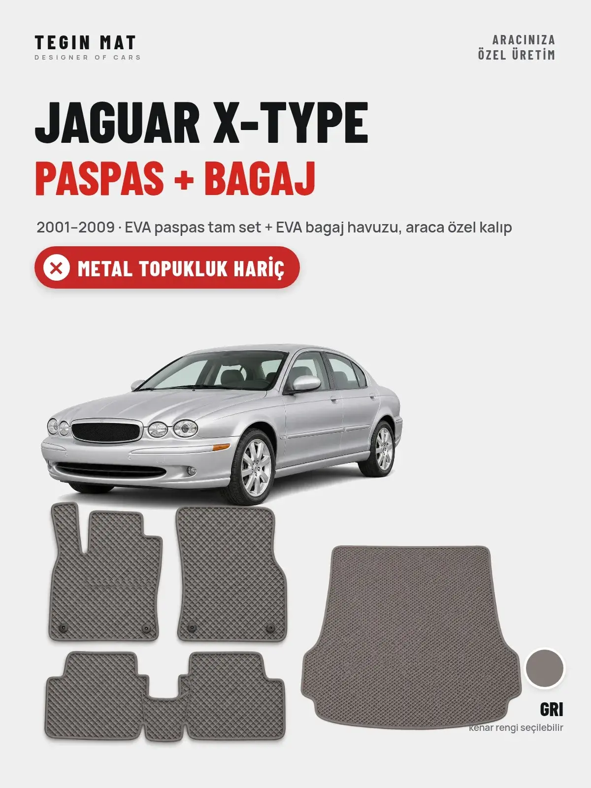 Jaguar X-Type EVA Paspas + Bagaj Havuzu Seti (2001–2009) Gri – Metal Topukluk Hariç (1)