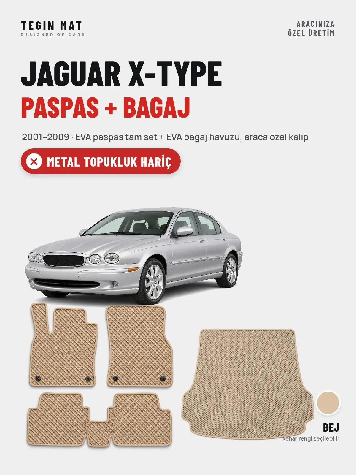 Jaguar X-Type EVA Paspas + Bagaj Havuzu Seti (2001–2009) Bej – Metal Topukluk Hariç (1)
