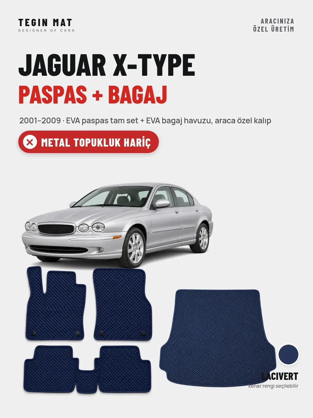 Jaguar X-Type EVA Paspas + Bagaj Havuzu Seti (2001–2009) Lacivert – Metal Topukluk Hariç (1)