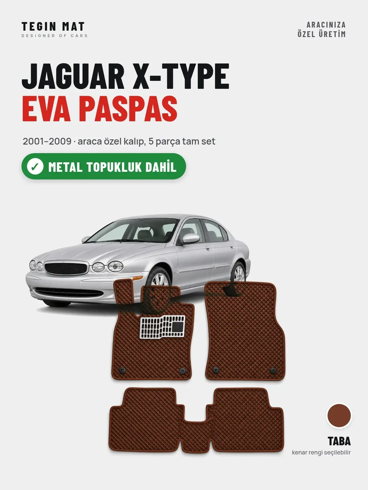 Jaguar X-Type EVA Oto Paspas Tam Set (2001–2009) Taba – Metal Topukluk Dahil (1)