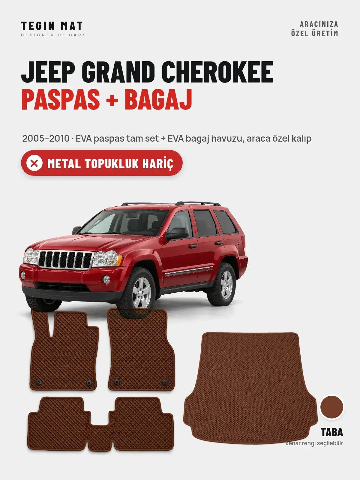 Jeep Grand Cherokee EVA Paspas + Bagaj Havuzu Seti (2005–2010) Taba – Metal Topukluk Hariç (1)