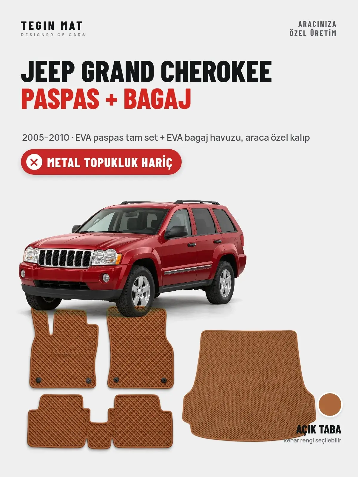 Jeep Grand Cherokee EVA Paspas + Bagaj Havuzu Seti (2005–2010) Açık Taba – Metal Topukluk Hariç (1)