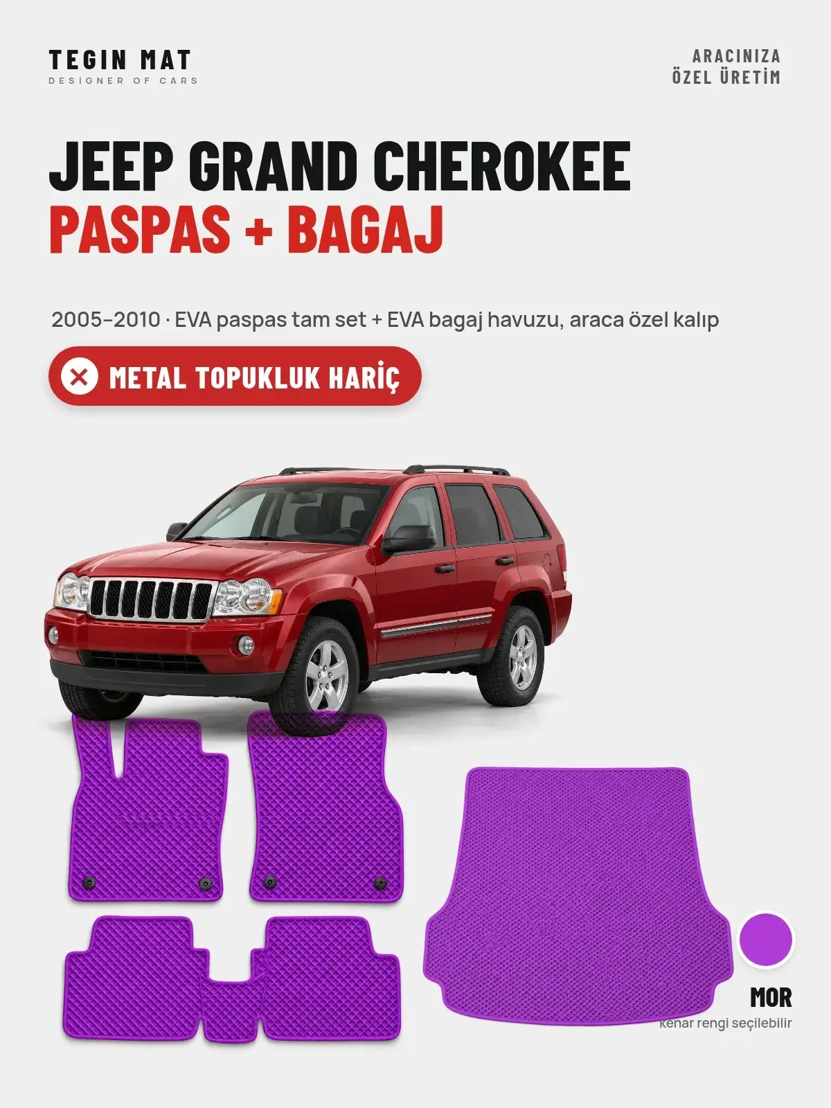 Jeep Grand Cherokee EVA Paspas + Bagaj Havuzu Seti (2005–2010) Mor – Metal Topukluk Hariç (1)