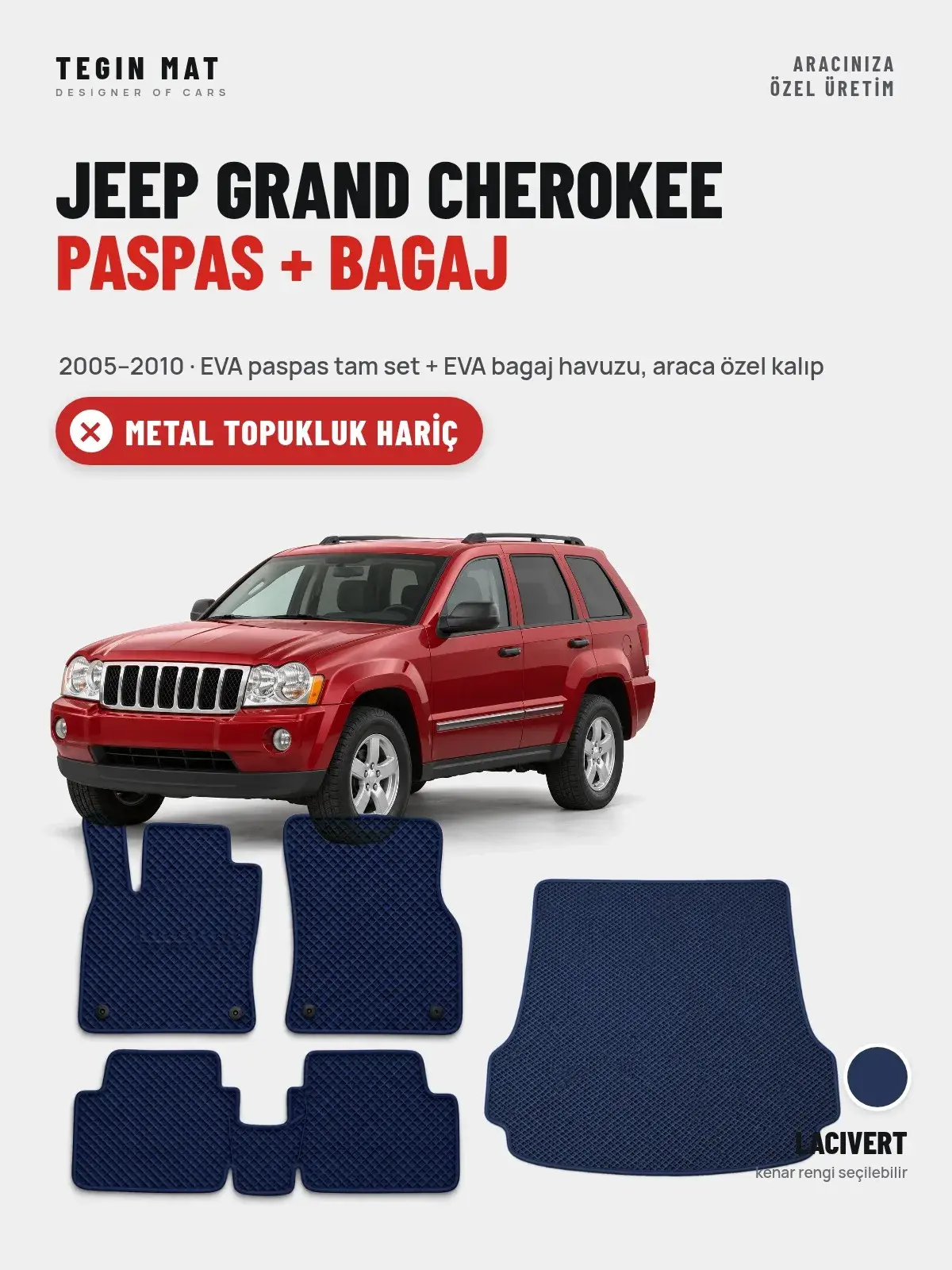Jeep Grand Cherokee EVA Paspas + Bagaj Havuzu Seti (2005–2010) Lacivert – Metal Topukluk Hariç (1)