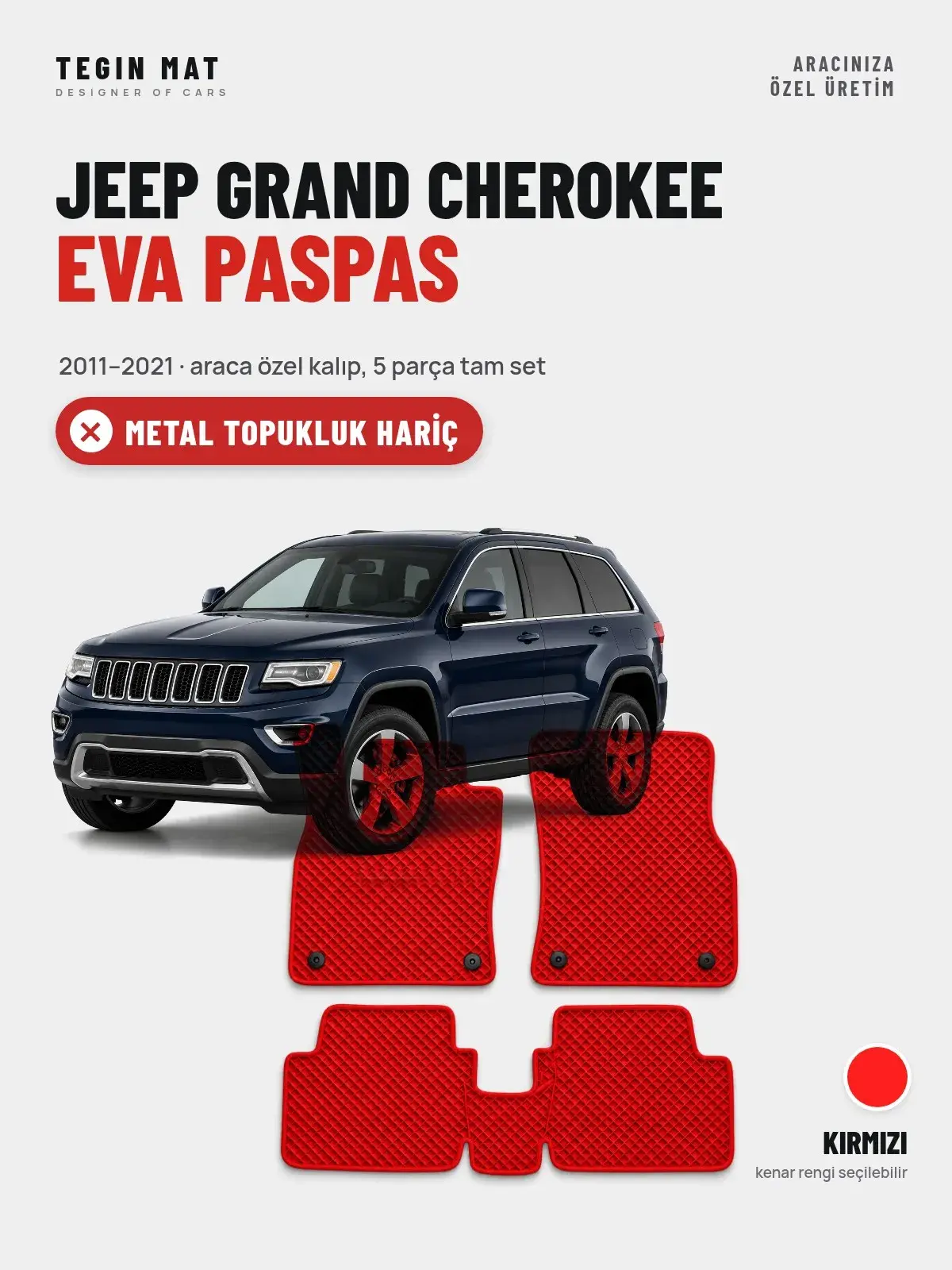 Jeep Grand Cherokee EVA Oto Paspas Tam Set (2011–2021) Kırmızı – Metal Topukluk Hariç (1)