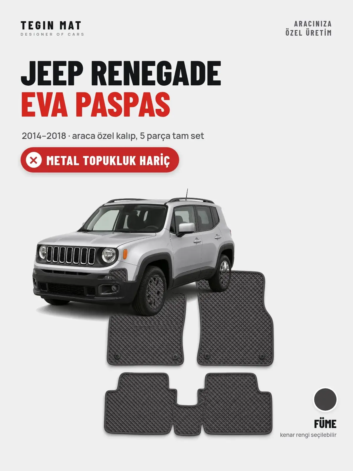 Jeep Renegade EVA Oto Paspas Tam Set (2014–2018) Füme – Metal Topukluk Hariç (1)