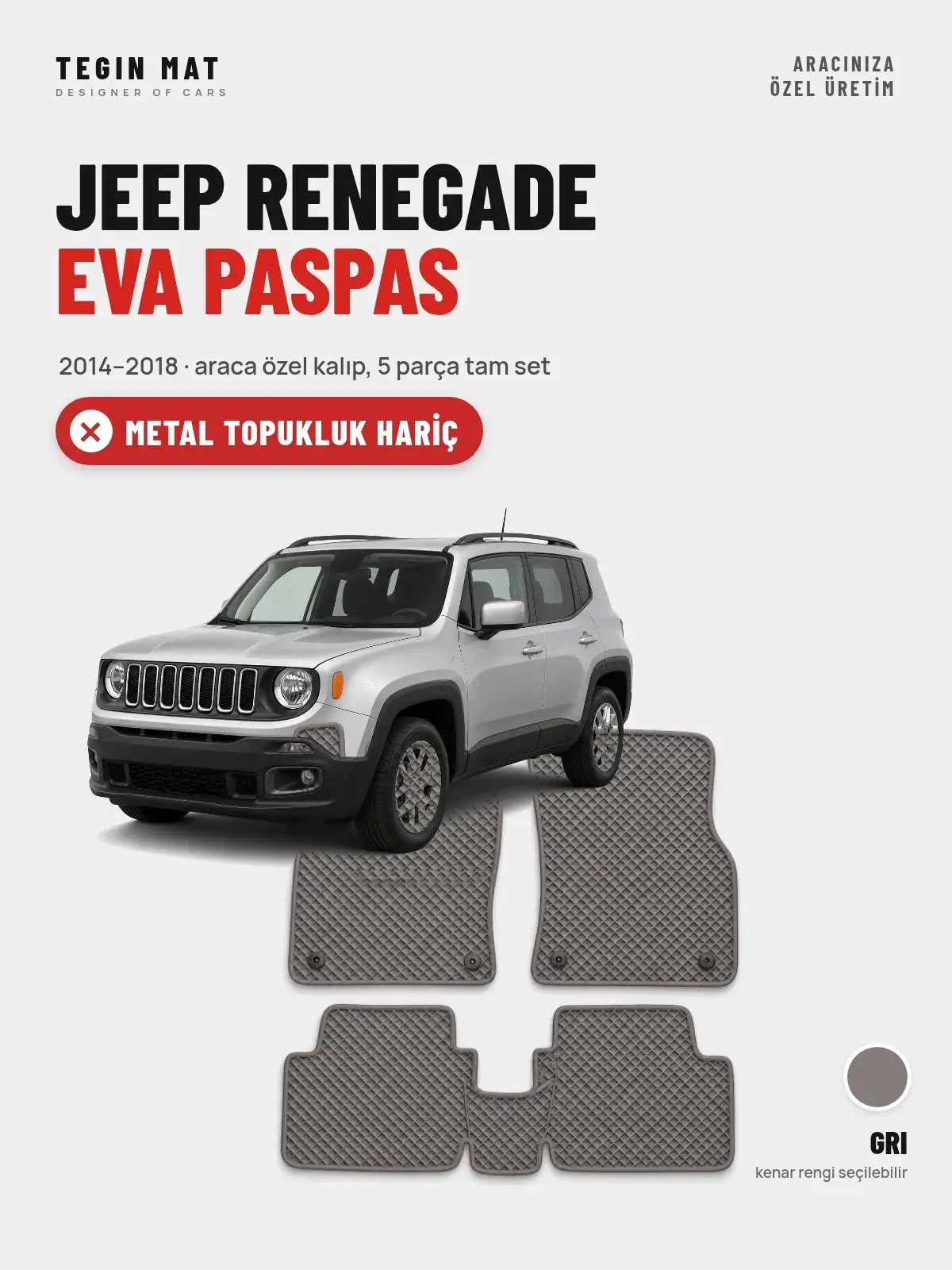 Jeep Renegade EVA Oto Paspas Tam Set (2014–2018) Gri – Metal Topukluk Hariç (1)