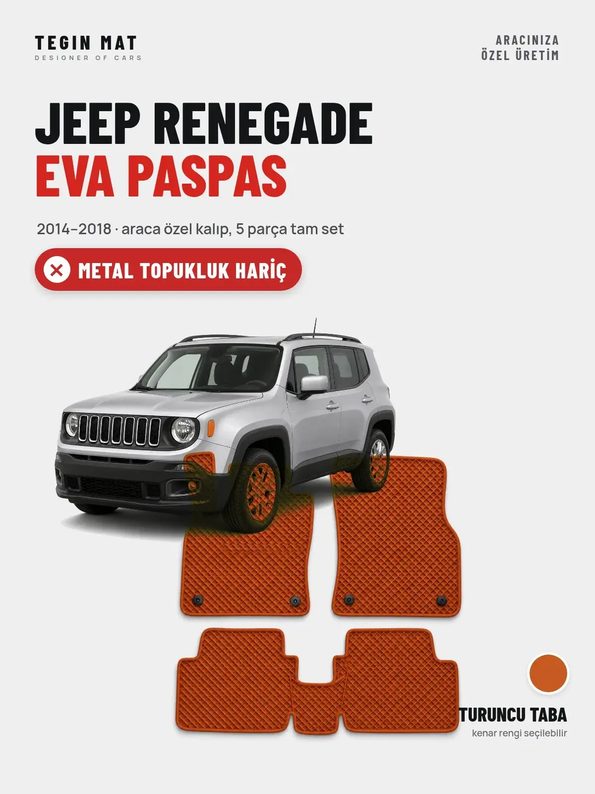 Jeep Renegade EVA Oto Paspas Tam Set (2014–2018) Turuncu Taba – Metal Topukluk Hariç (1)