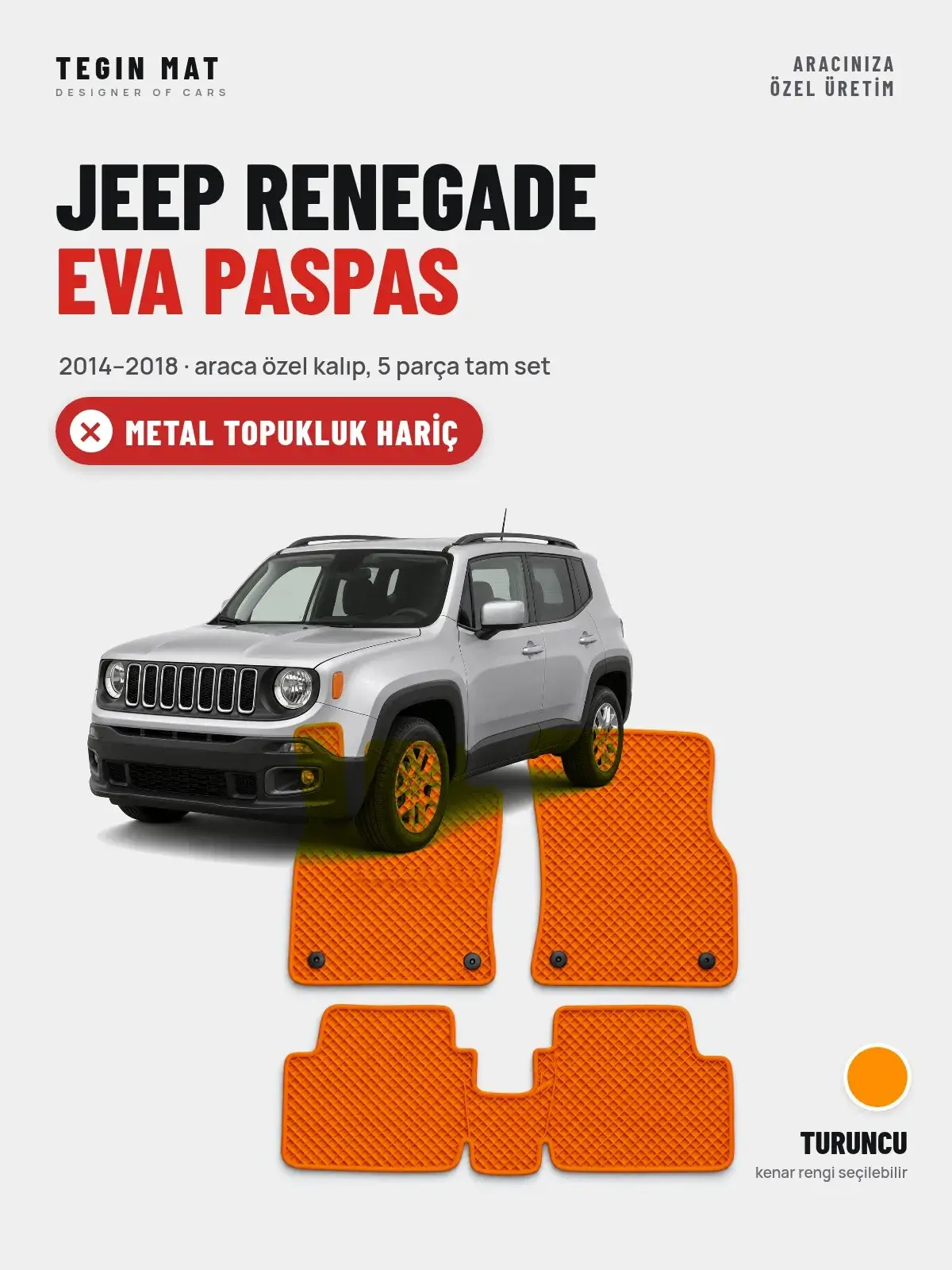 Jeep Renegade EVA Oto Paspas Tam Set (2014–2018) Turuncu – Metal Topukluk Hariç (1)