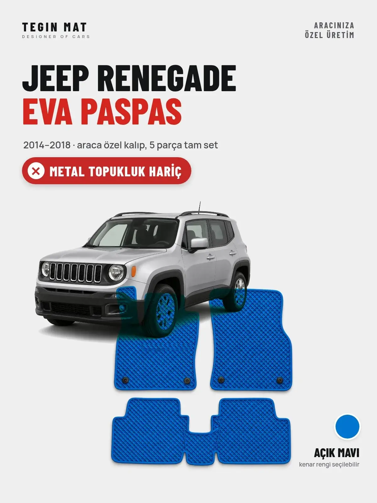 Jeep Renegade EVA Oto Paspas Tam Set (2014–2018) Açık Mavi – Metal Topukluk Hariç (1)
